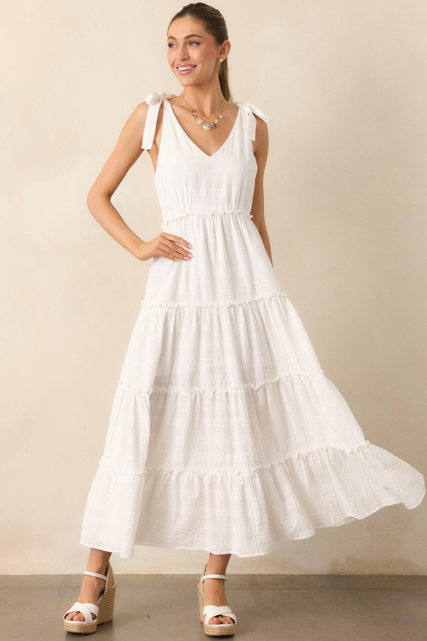Half Past Sunset Ivory Cotton Tiered Maxi Dress Product Image