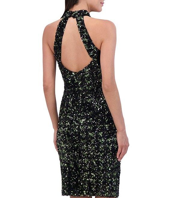 Vince Camuto Sequin Halter Neck Sleeveless Bodycon Dress Product Image