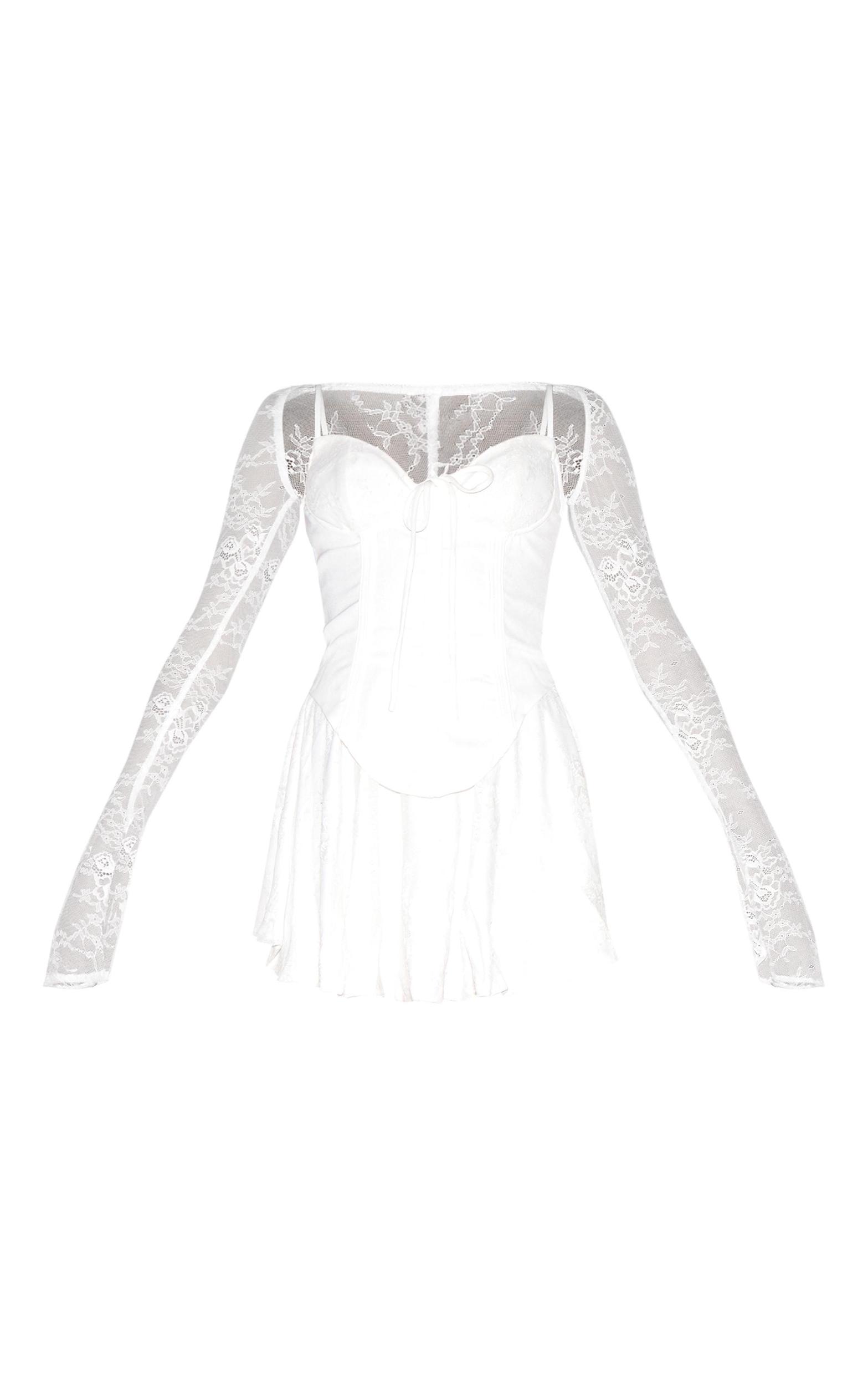 Premium White Lace Long Sleeve Cup Detail Dress Product Image