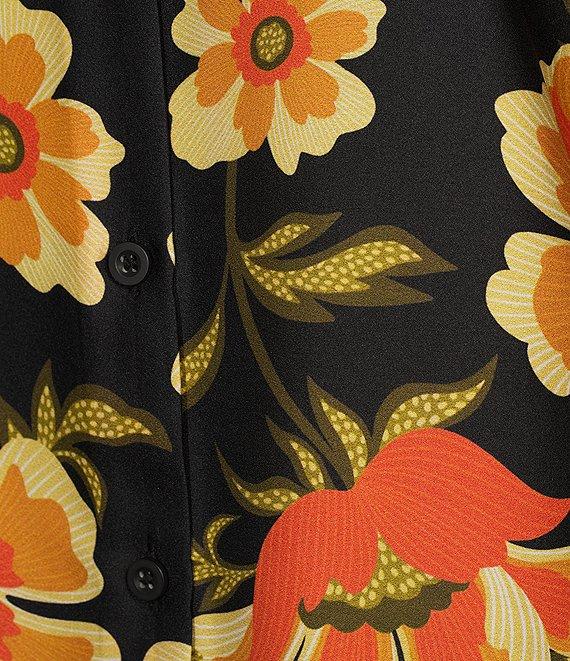 Chelsea & Violet Cora Floral Print Woven Satin Point Collar Button Front Long Sleeve Coordinating Blouse Product Image