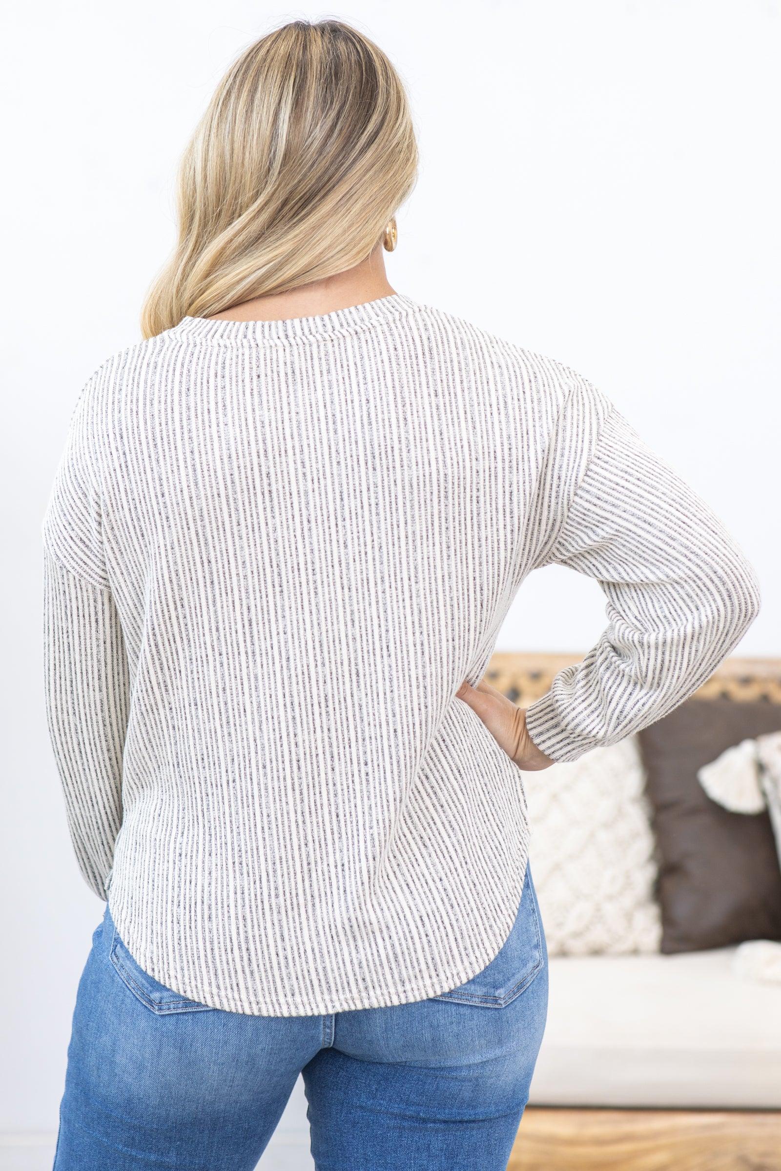 Half Button Textured Knit Long Sleeve Top Product Image