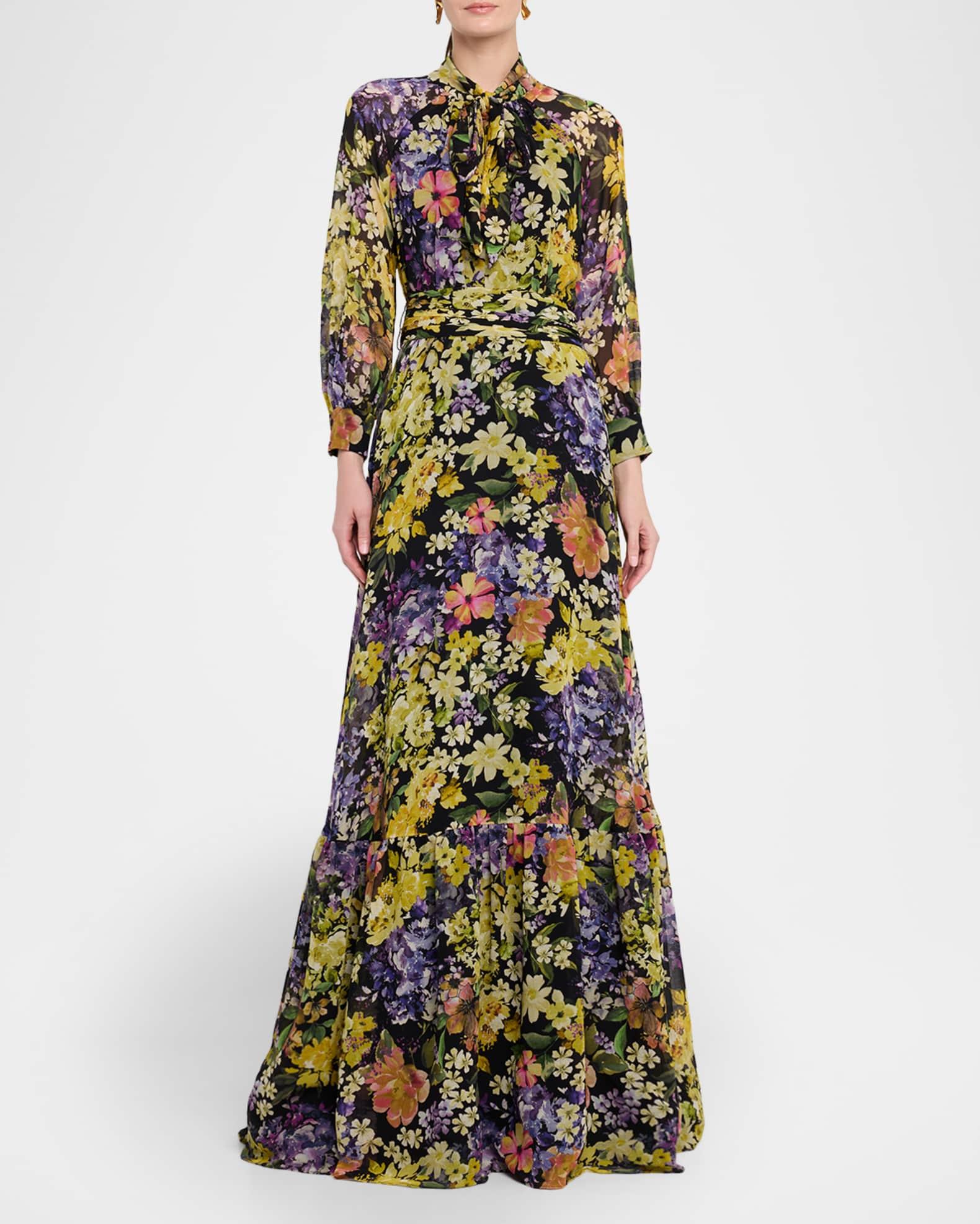 Floral-Print Flounce Chiffon Gown Product Image