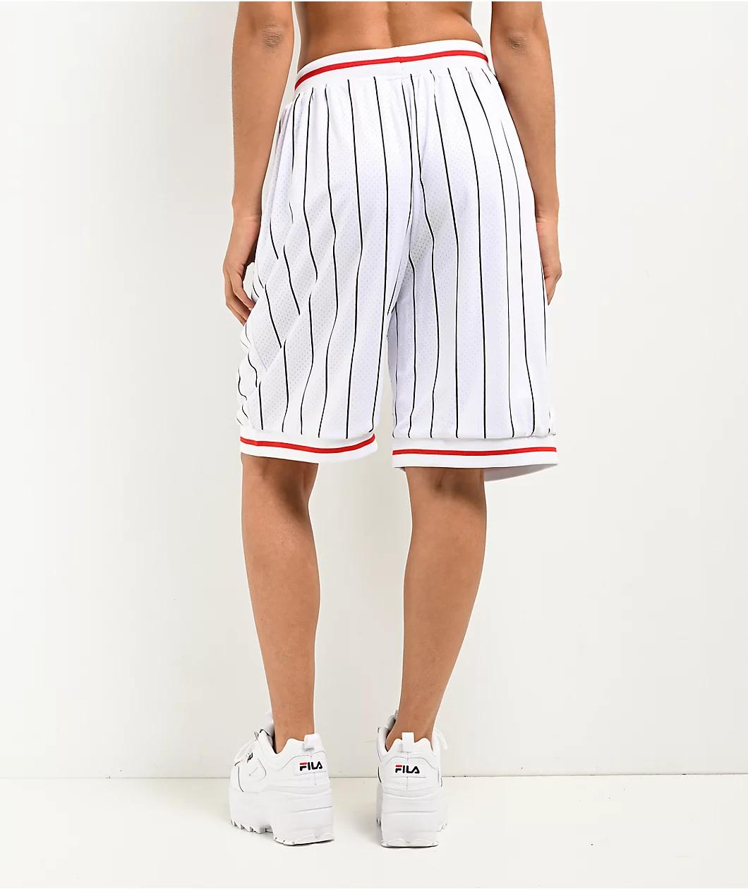 FUBU Varsity Pinstripe White Mesh Shorts Product Image