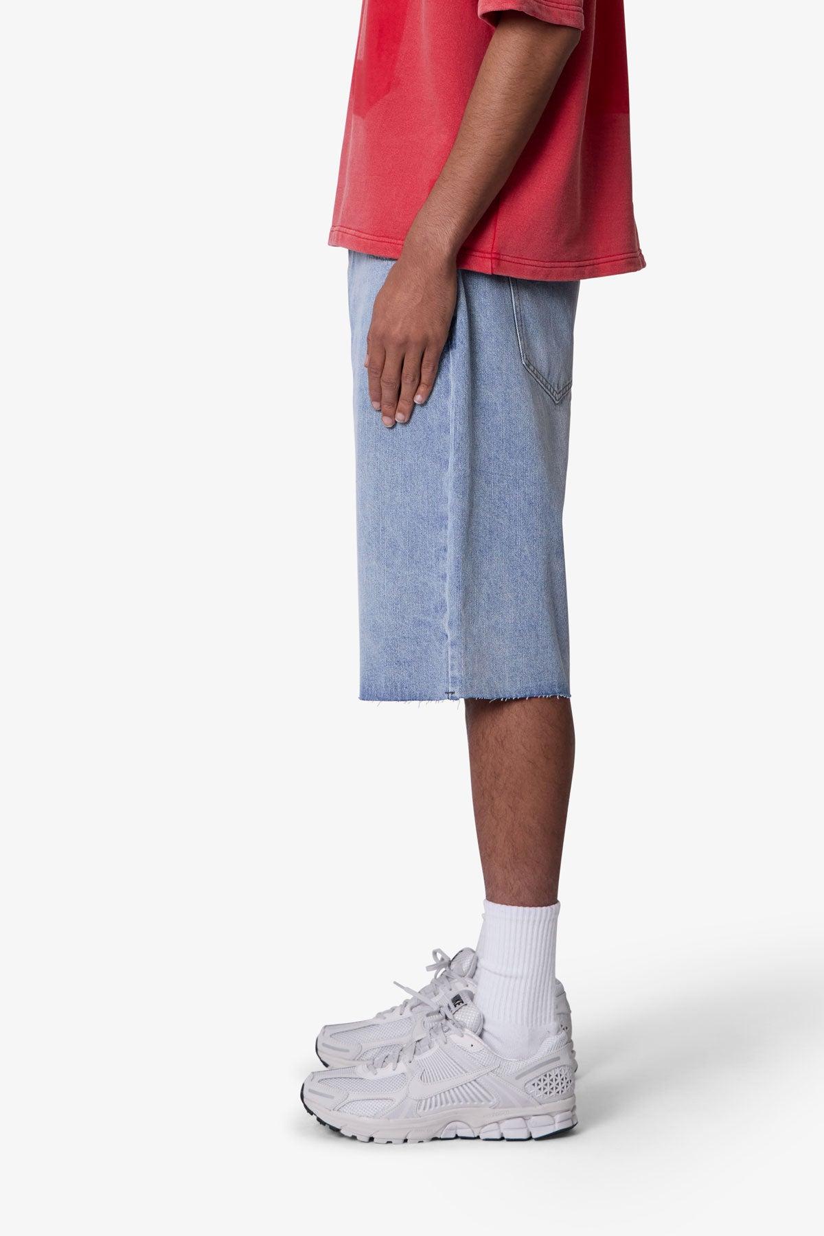 Baggy Cut Off Denim Shorts - Light Blue Product Image