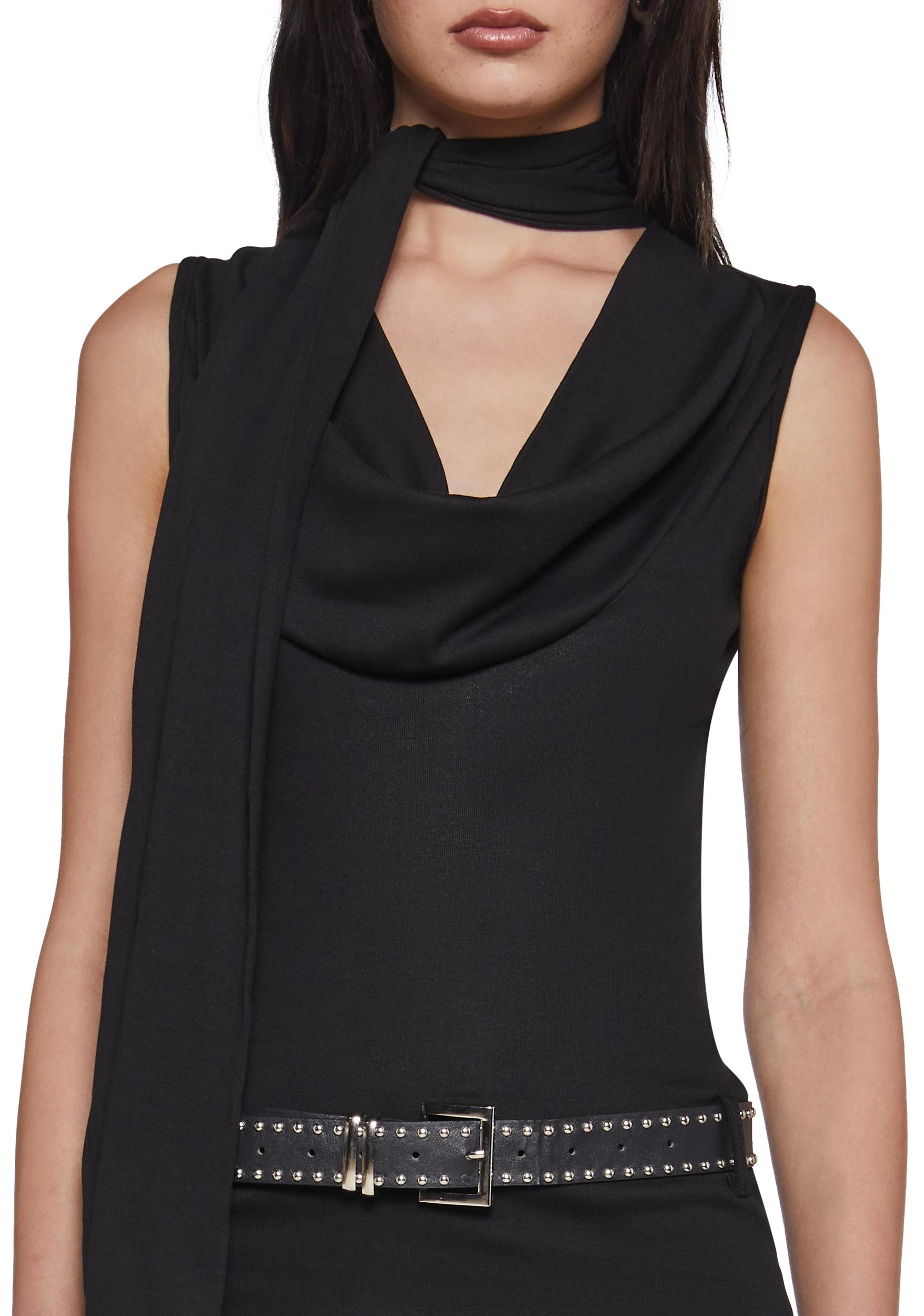 Womens Sexy Cowl Neckline With Scarf Collar And Belt - Black Product Image