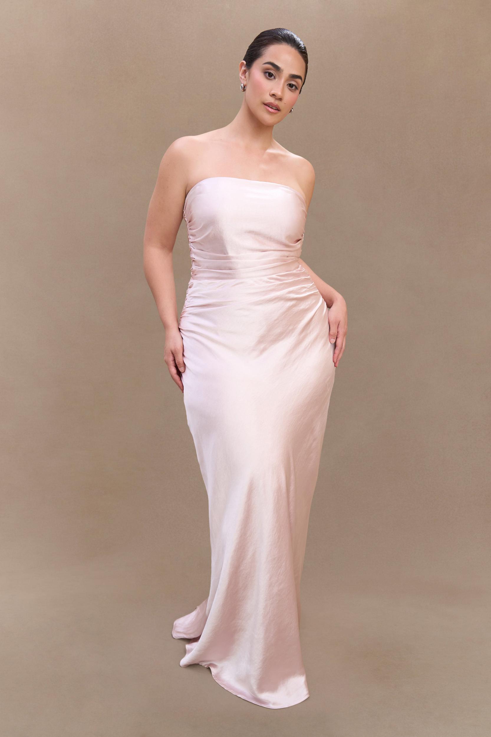 Cedar Strapless Satin Maxi Dress - Soft Pink Product Image