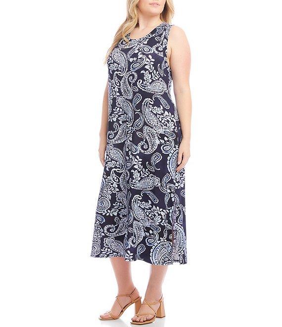Karen Kane Plus Size Paisley Scoop Neck Sleeveless Midi Dress Product Image