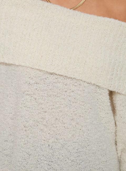 Parkley Boucle Off The Shoulder Sweater Cream Product Image