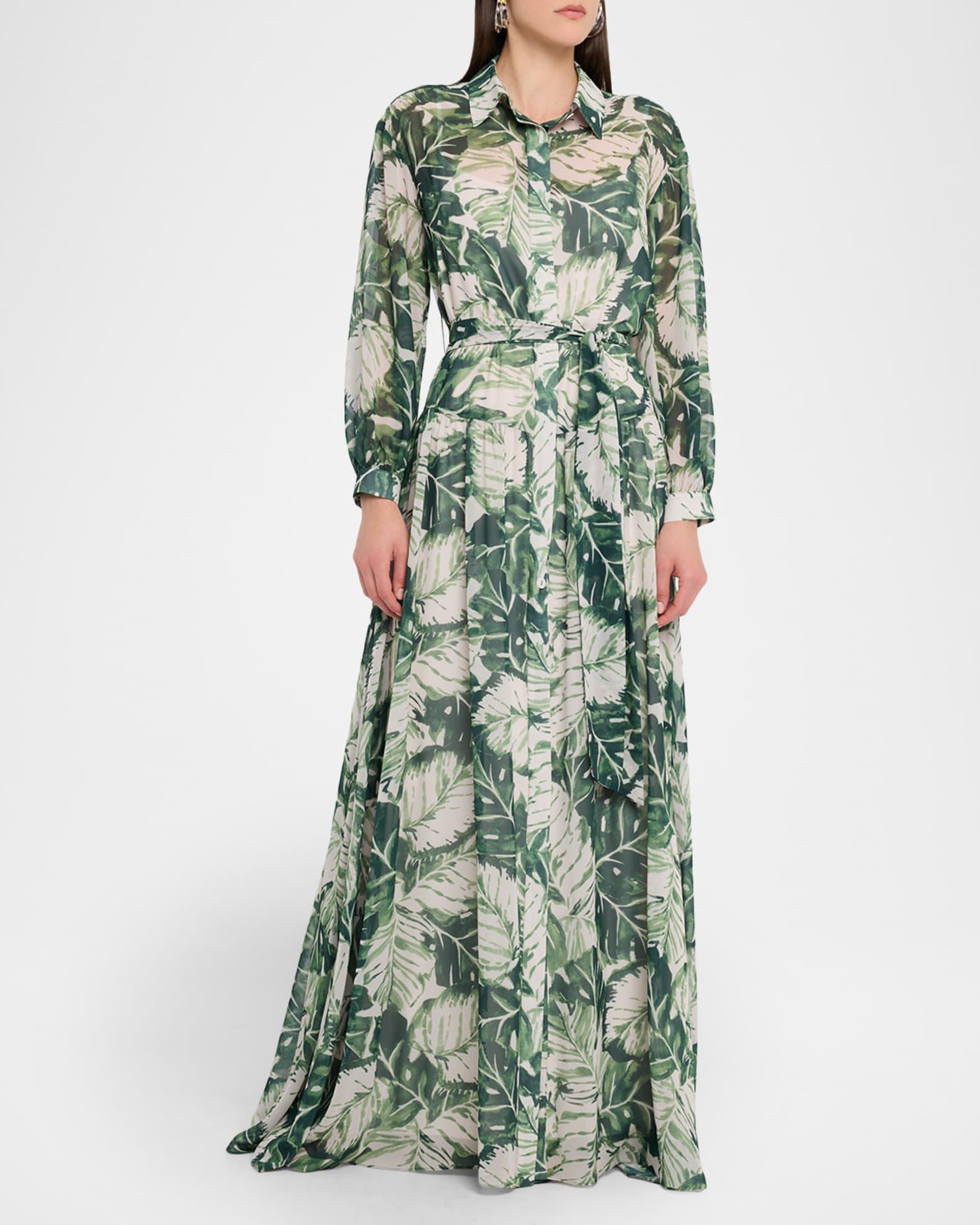 Botanical-Print Chiffon Shirt Gown Product Image