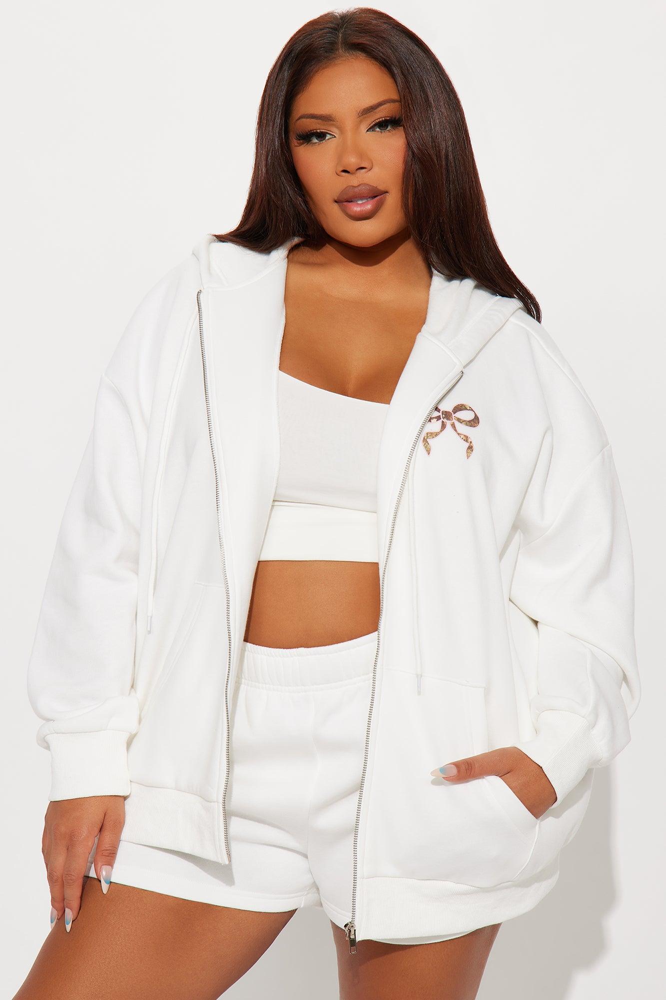 Wellness Club Bow Zip Hoodie - Ivory Female Product Image