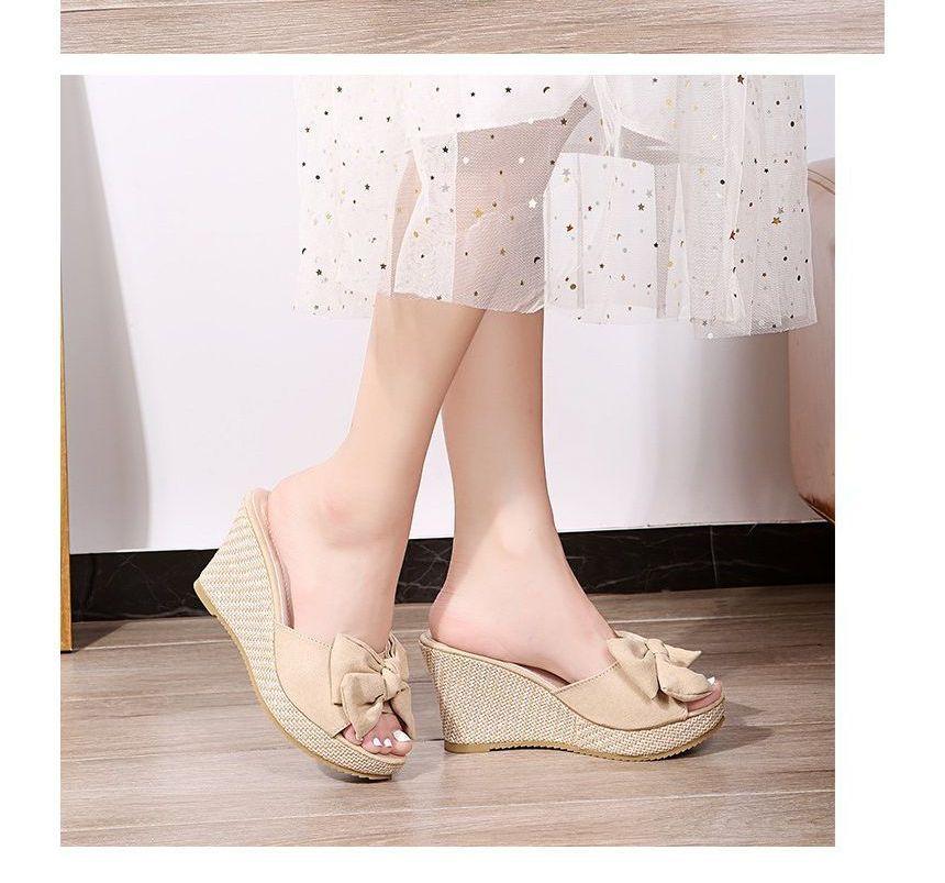 Bow Wedge Heel Espadrille Slide Sandals Product Image