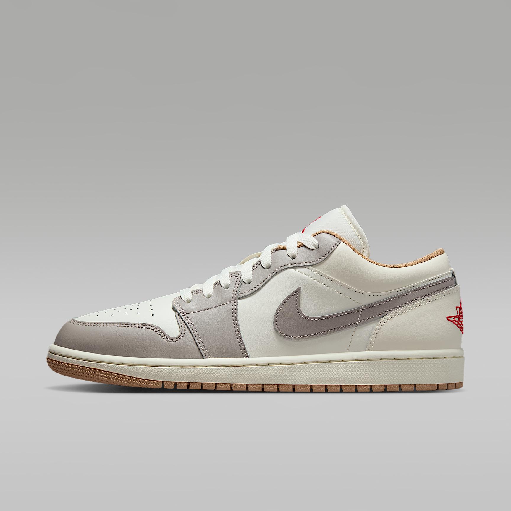 Jordan Mens Jordan AJ 1 Low - Mens Shoes Sail/Fire Red/College Grey Product Image