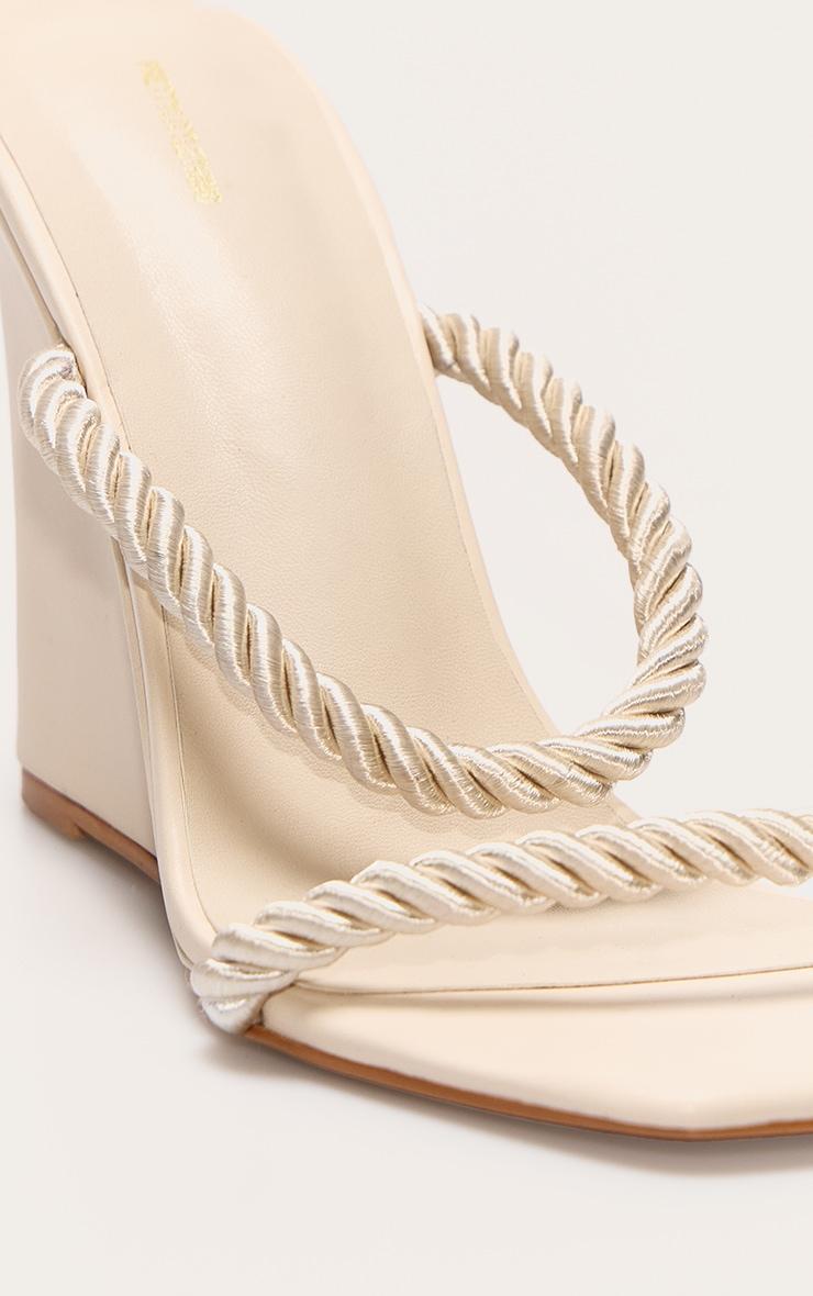 Natural Rope Square Toe High Heeled Mule Wedges Product Image