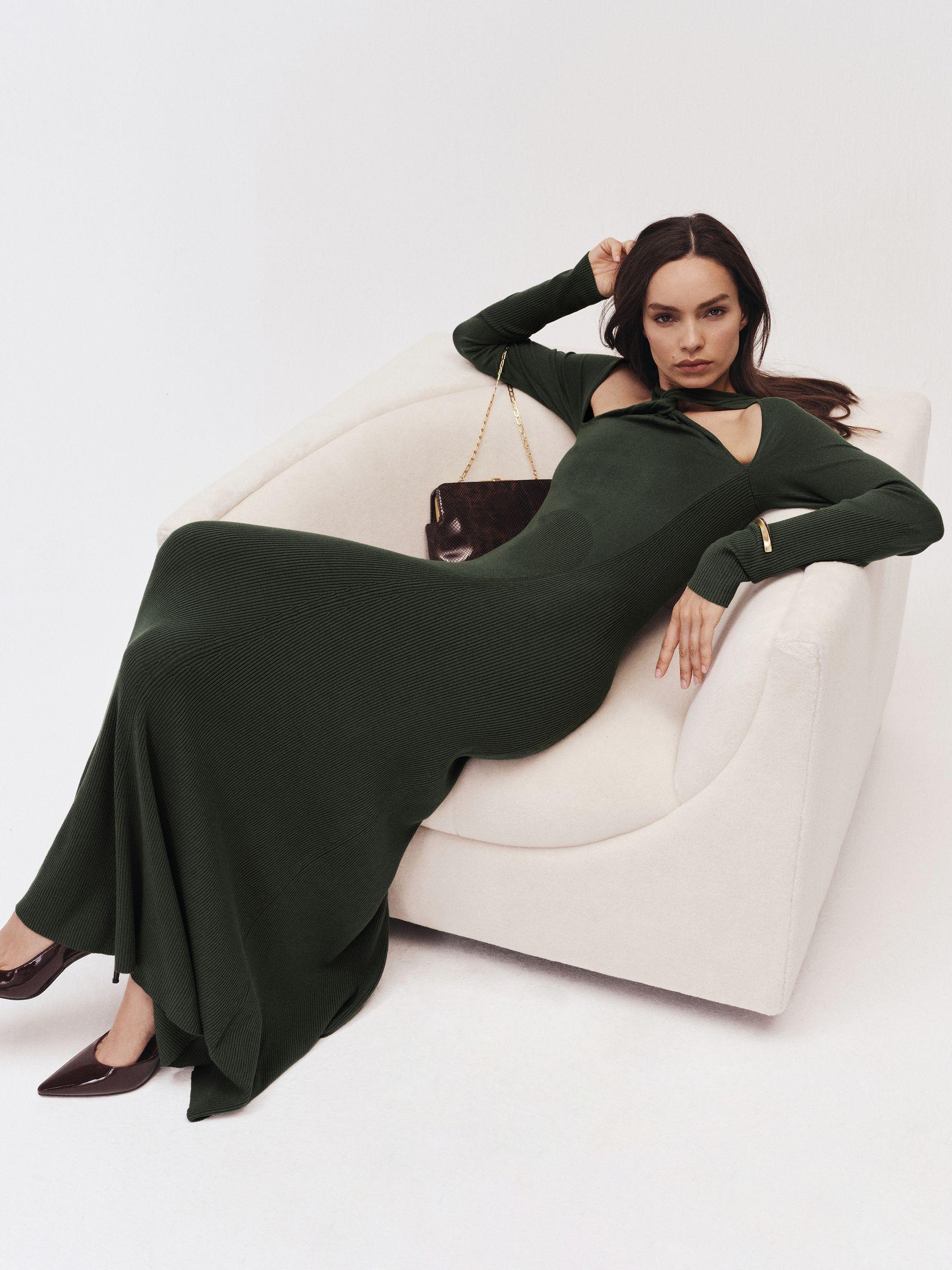 Cut-Out Knitted Maxi Dress in Dark Green Product Image
