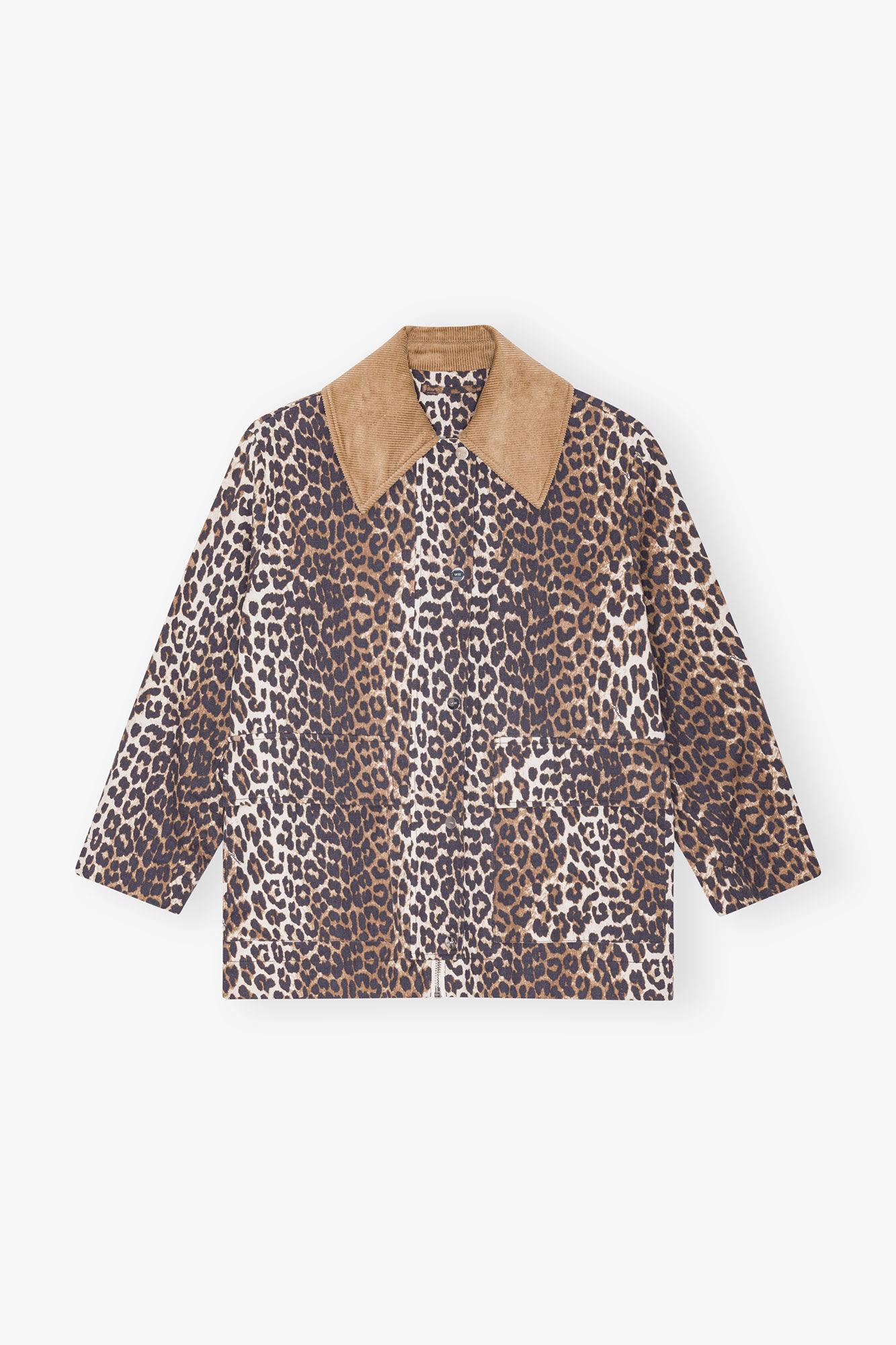 Leopard Printed Canvas Midi Jacket Product Image