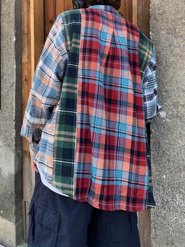 Men's Vintage Plaid Splice Long Sleeve Blouse Product Image