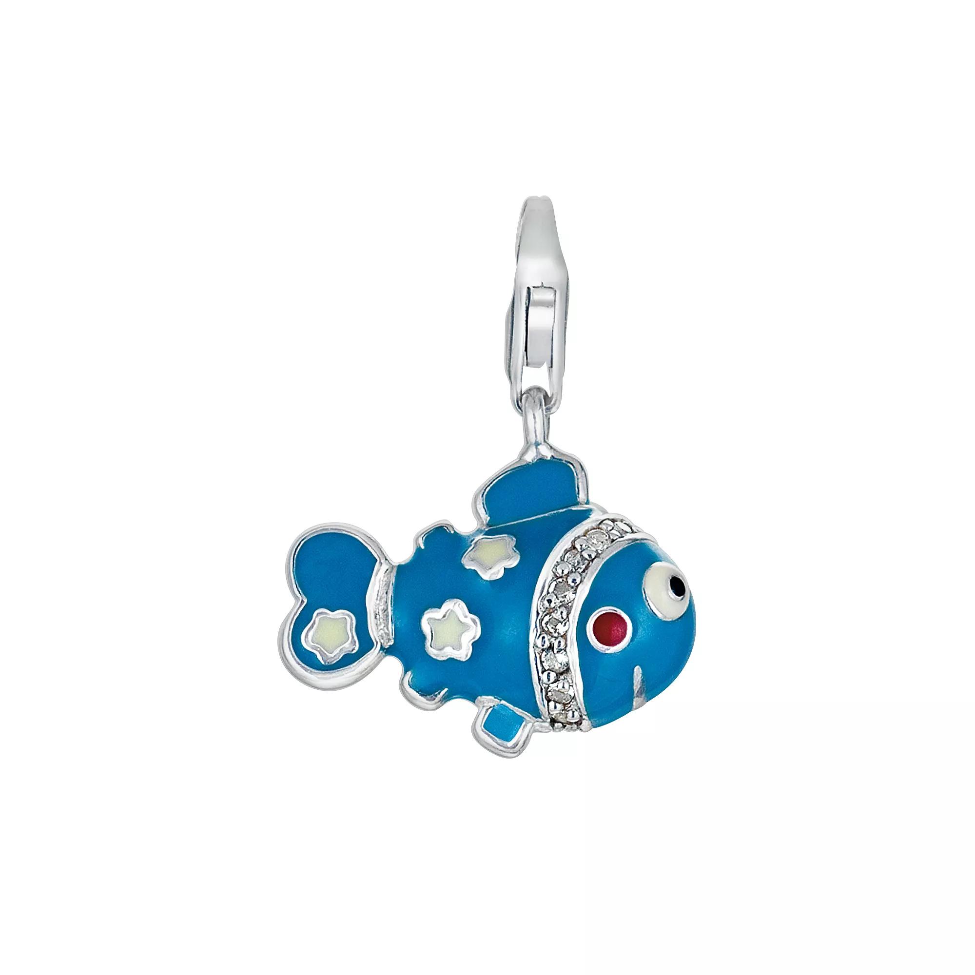 Sterling Silver White Topaz Fish Charm, Women's Product Image