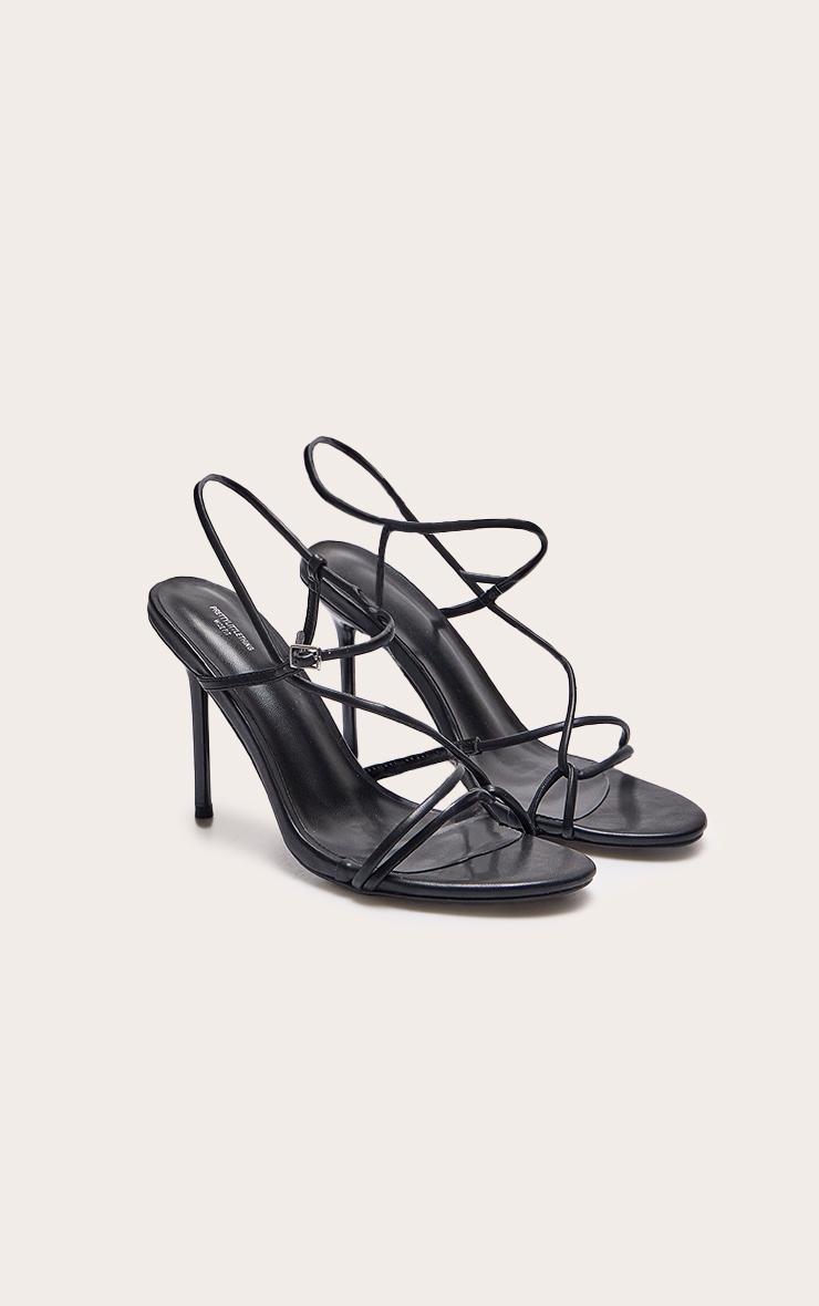 Black Wide Fit Pu Strappy Asymmetric Buckle High Stiletto Heeled Sandals Product Image