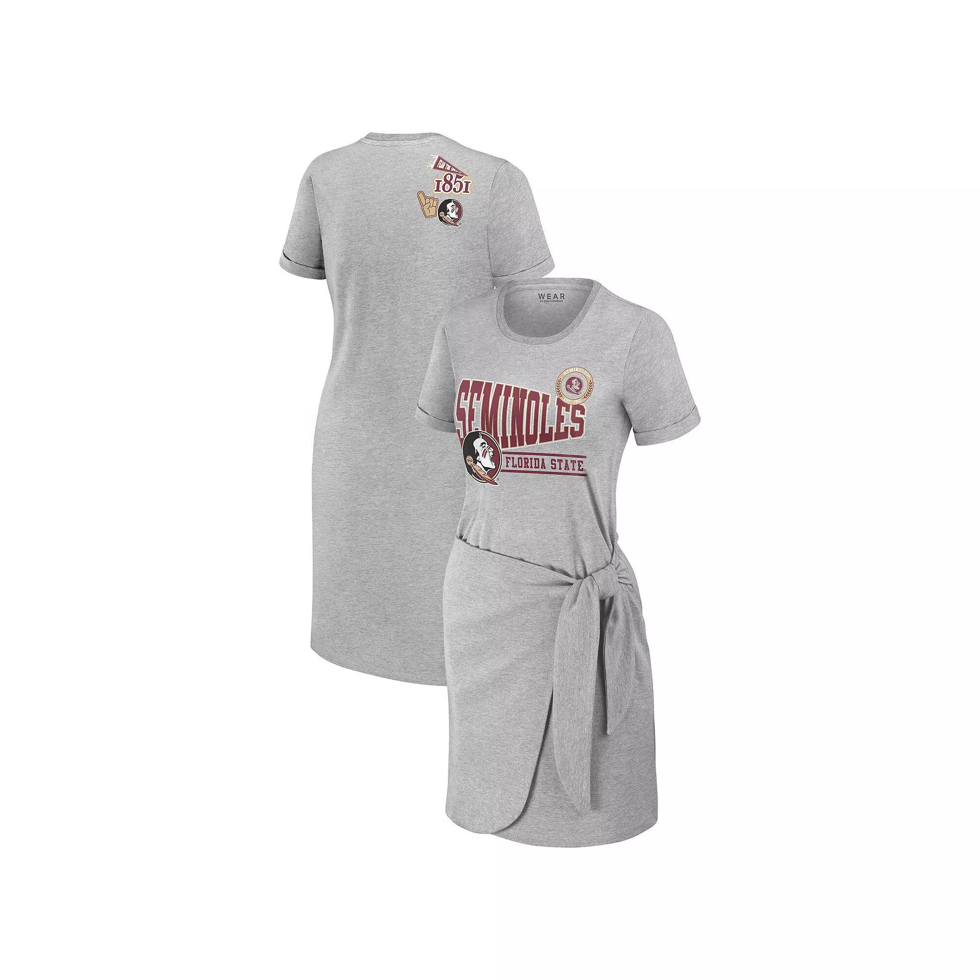 Women's WEAR by Erin Andrews Heather Gray Florida State Seminoles Knotted T-Shirt Dress,  Product Image