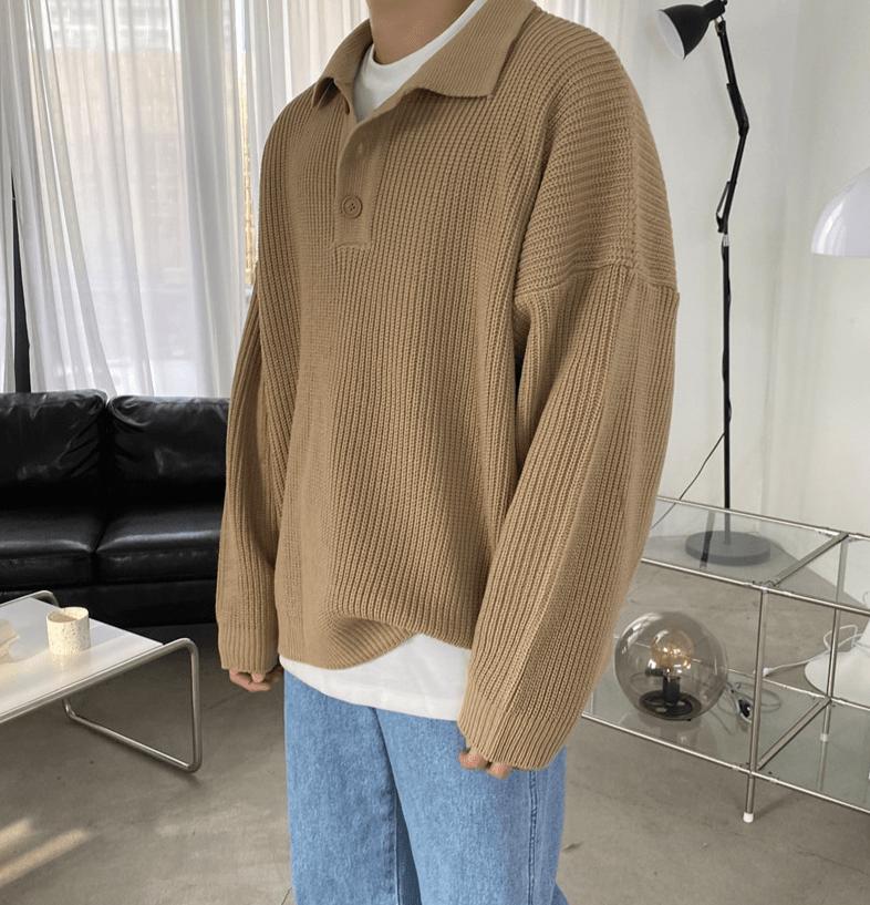 RT No. 4146 KNITTED BUTTON-UP SHIRT SWEATER Product Image