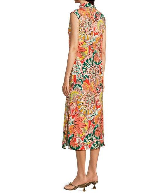 Jude Connally Kristen Stained Glass Print Jude Cloth Stretch Knit Wrinkle-Free Split V-Neck Sleeveless A-Line Midi Dress Product Image