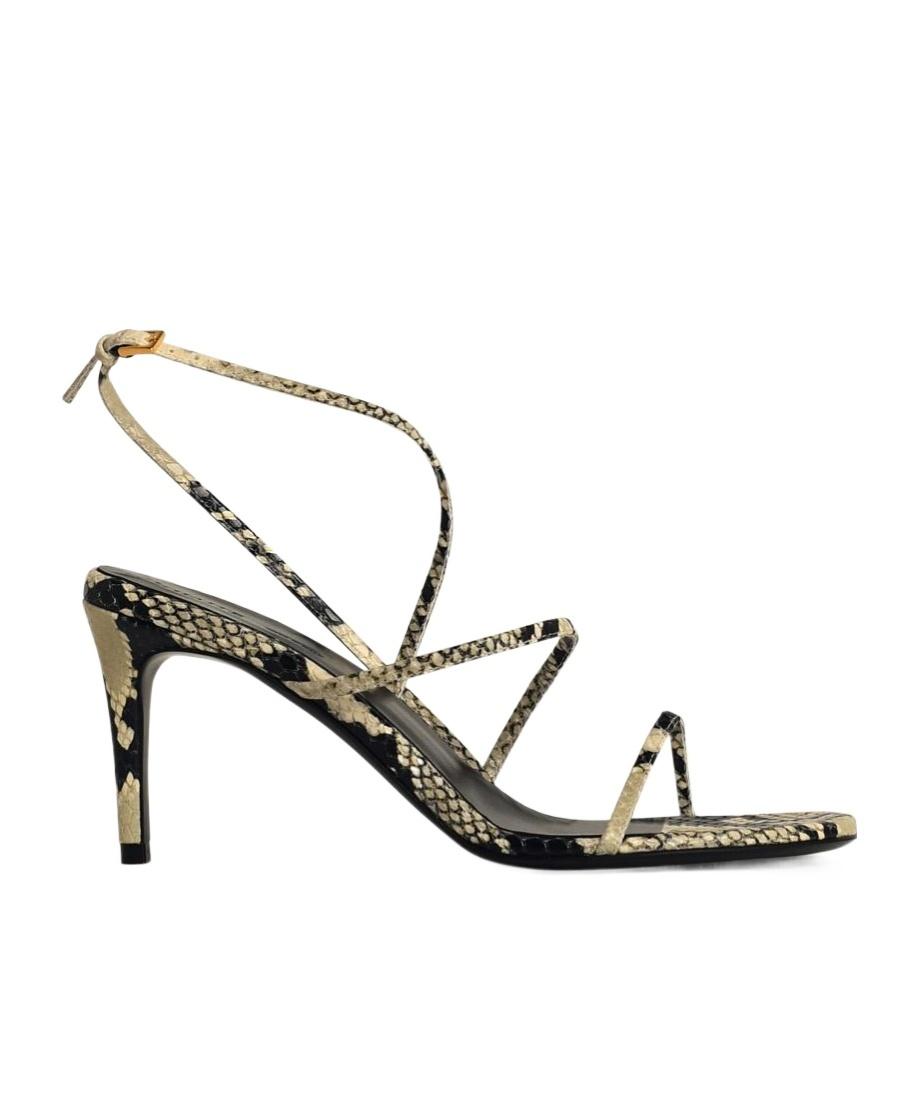 KHAITE Loop Snake-effect Leather Sandals In Beige Comb Product Image