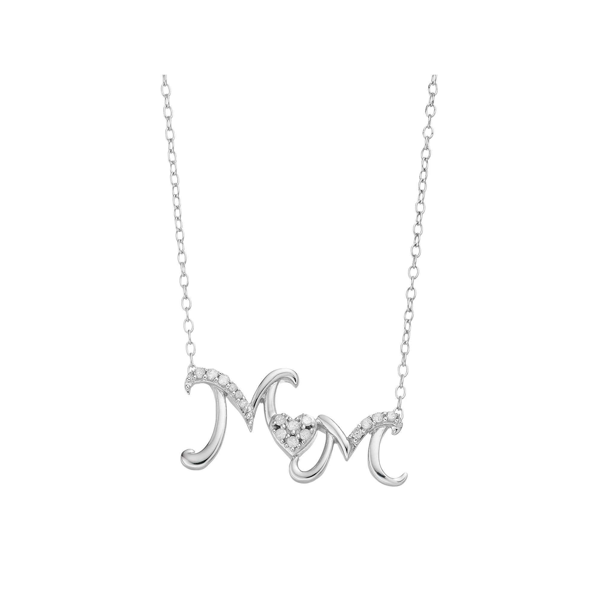 Sterling Silver 1/10 Carat T.W. Diamond "Mom" Necklace, Women's, Size: 18" Product Image