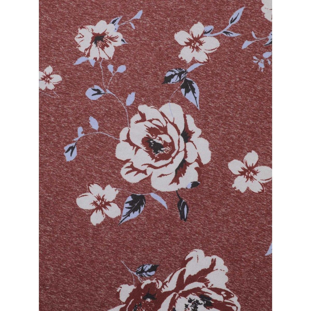 Plus Size Notched Collar Floral Crisscross T-Shirt Scarlet Women Leisure Cut-Out Natural Flowers Notched collar Casual T-shirts BloomChic 18-20/2X Product Image