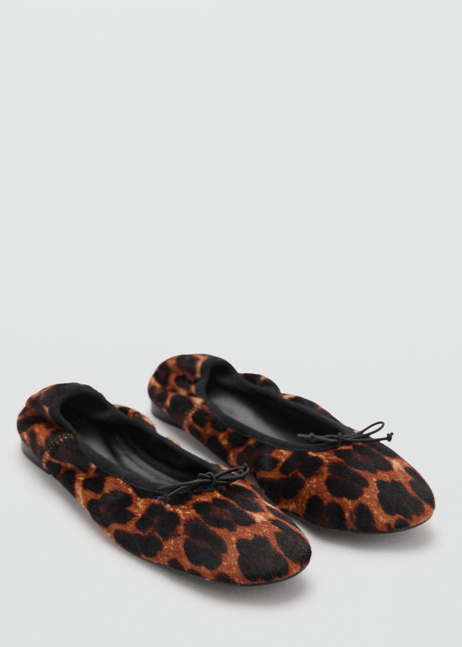 Leather leopard ballerina - Women | MANGO USA Product Image