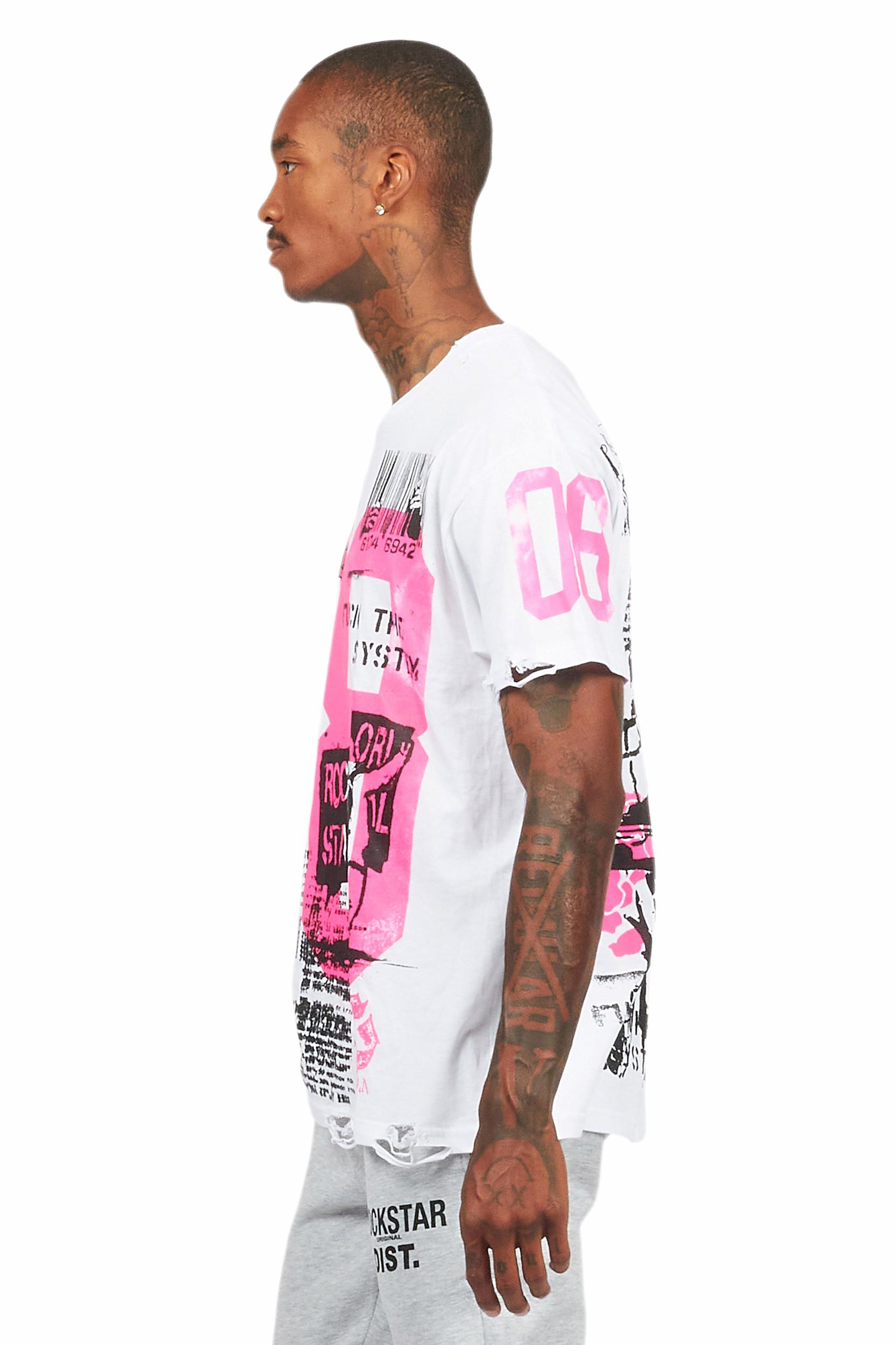 Grill White/Pink Graphic Oversized T-Shirt Male Product Image
