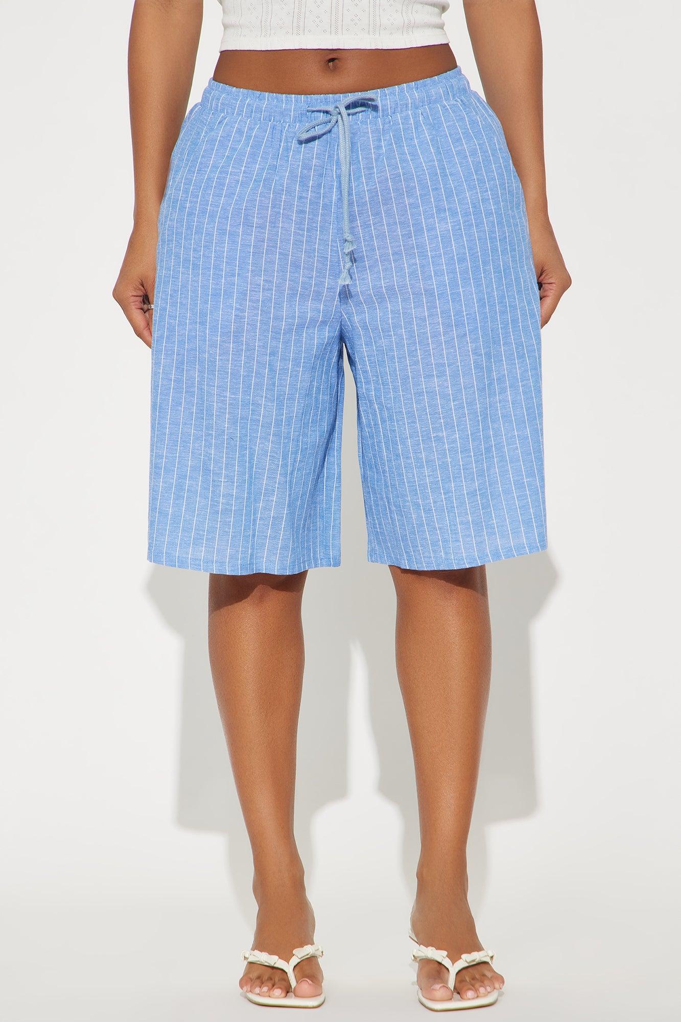 Wherever You Go Pinstripe Linen Bermuda Short - Blue/combo Product Image