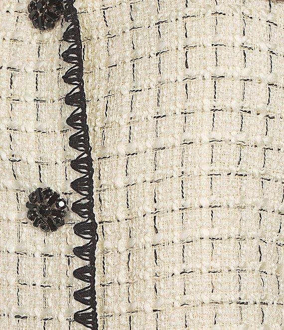 Antonio Melani Alaiya Tweed Rhinestone Point Collar Long Sleeve Button Front Cropped Jacket Product Image