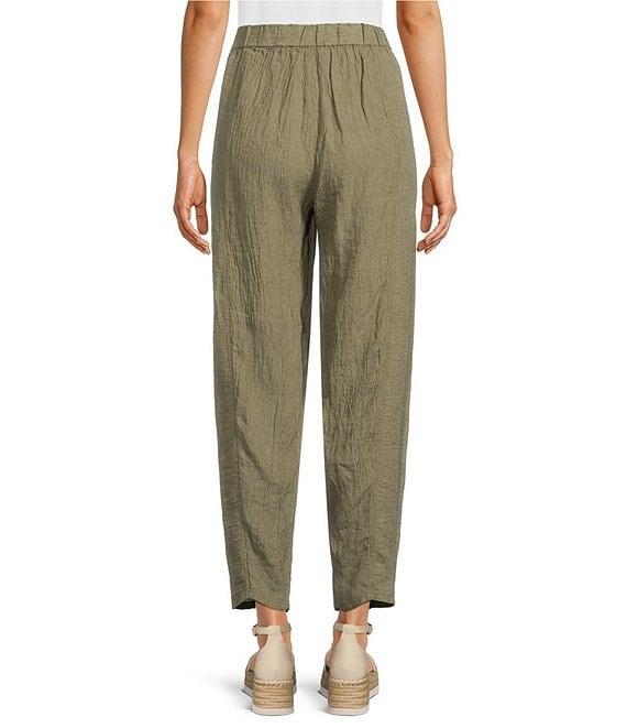 Eileen Fisher Puckered Organic Linen Yarn-Dyed Stripe Elastic Waist Pull-On Pants Product Image