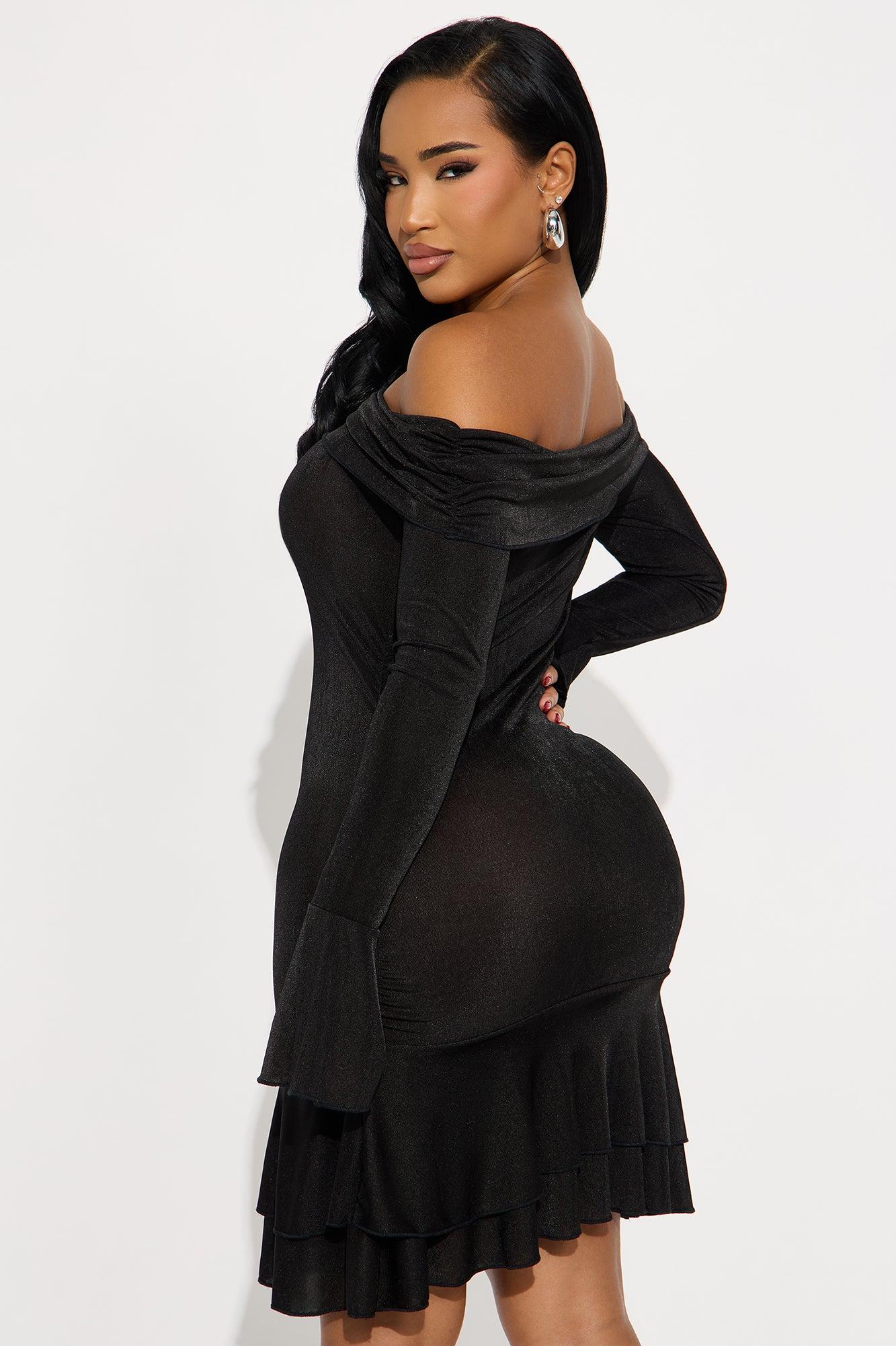 Faith Off Shoulder Ruffle Mini Dress - Black Female Product Image