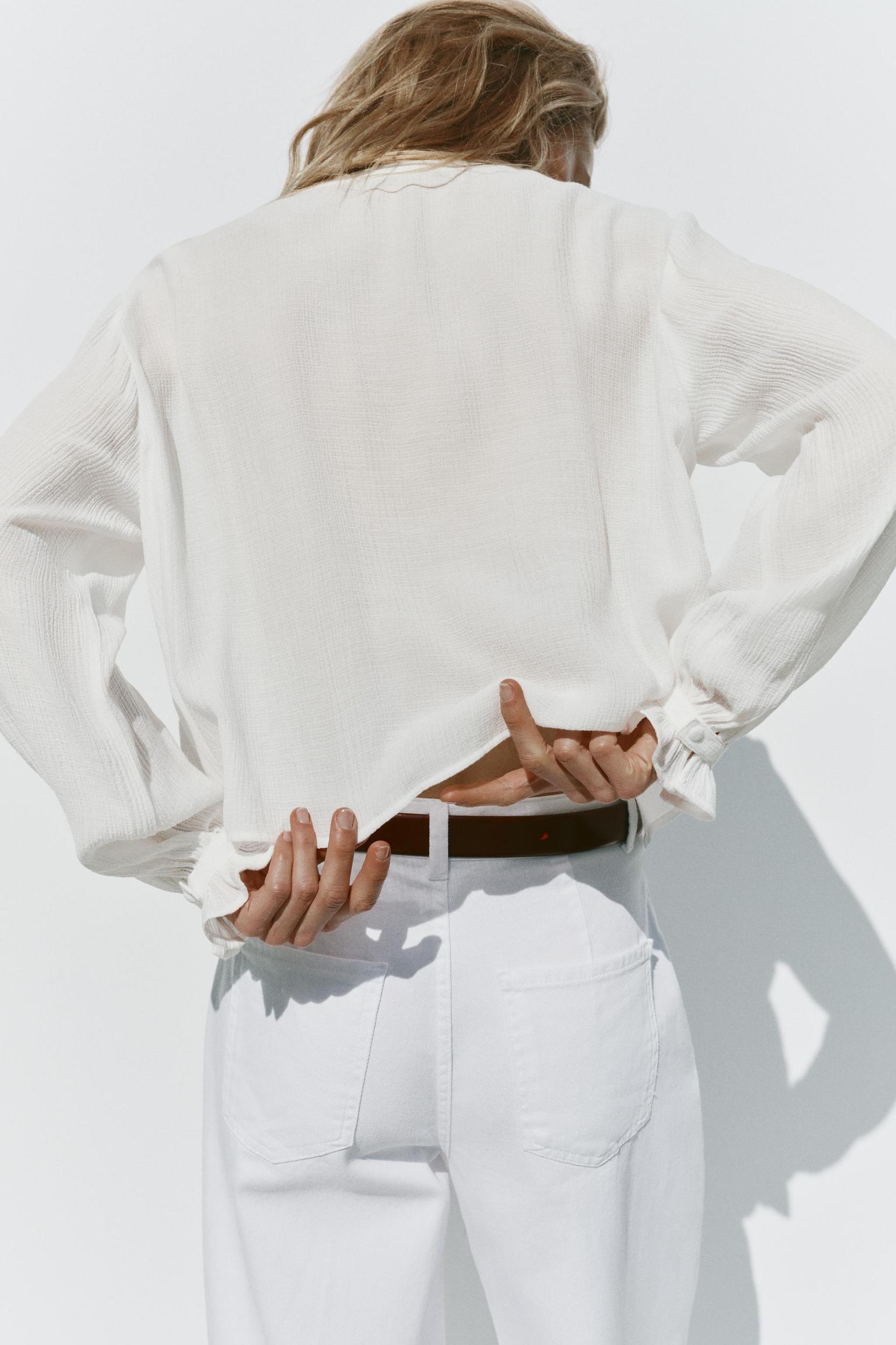 SHORT EMBROIDERED EYELET BLOUSE Product Image