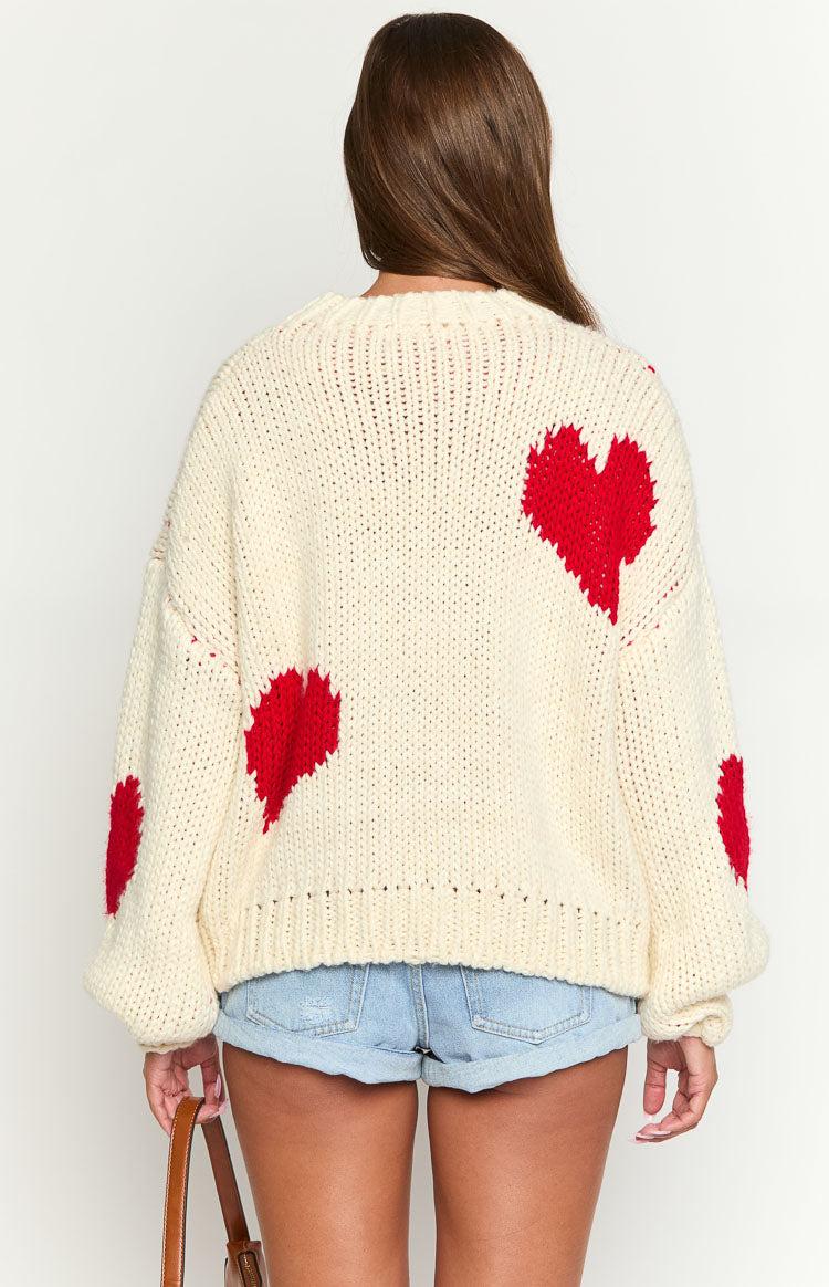 Chandi Cream Heart Chunky Knit Sweater Product Image