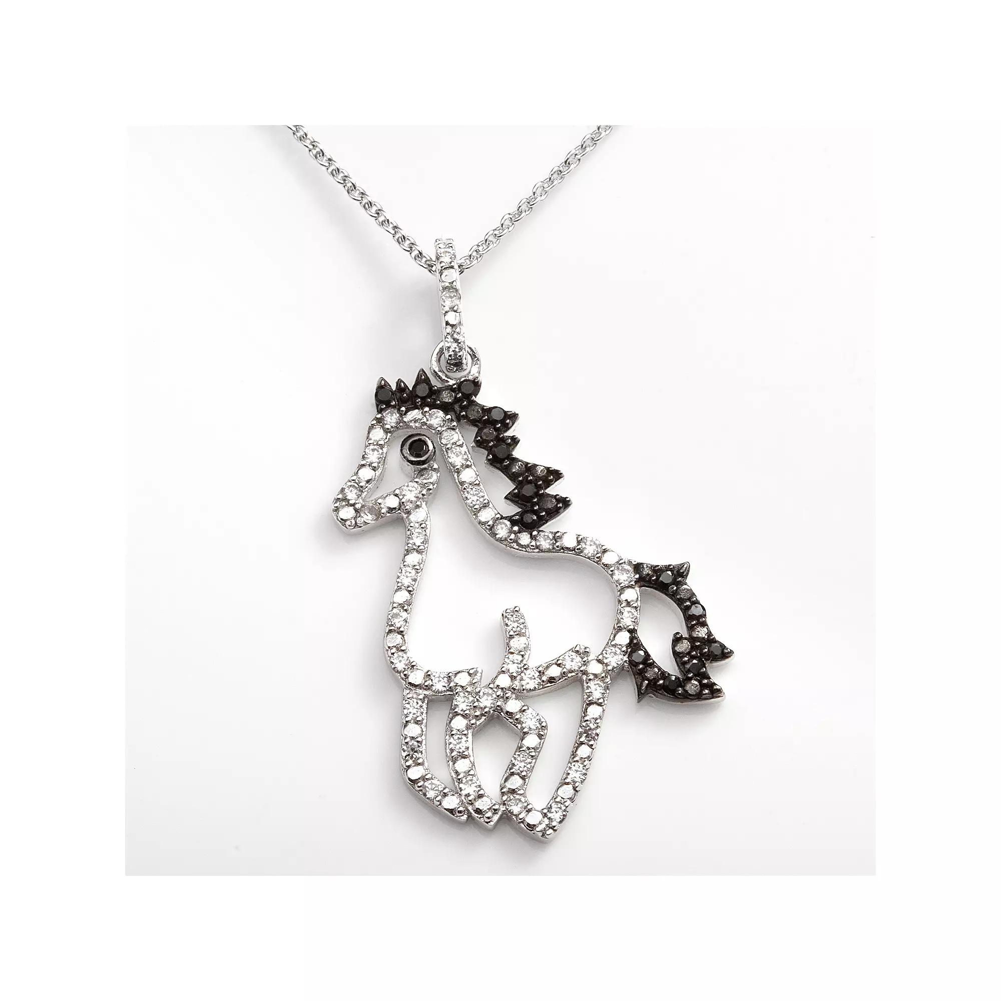 Sophie Miller Sterling Silver Black & White Cubic Zirconia Horse Pendant, Women's, Size: 16" Product Image
