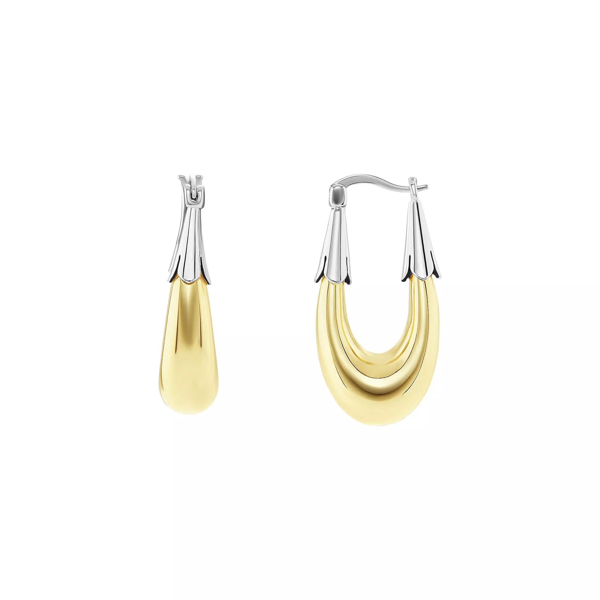 PRIMROSE Two Tone Polished Oval Hoop Earrings, Women's Product Image