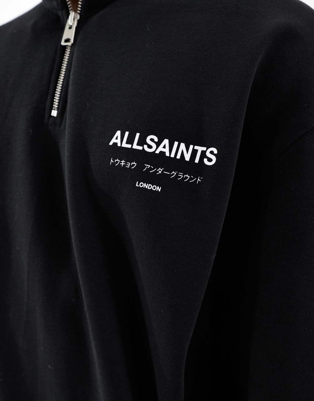 AllSaints Underground 1/2 zip sweatshirt in black Product Image