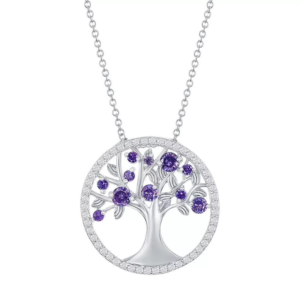 Sterling Silver Purple Cubic Zirconia Tree Of Life Necklace, Womens Product Image