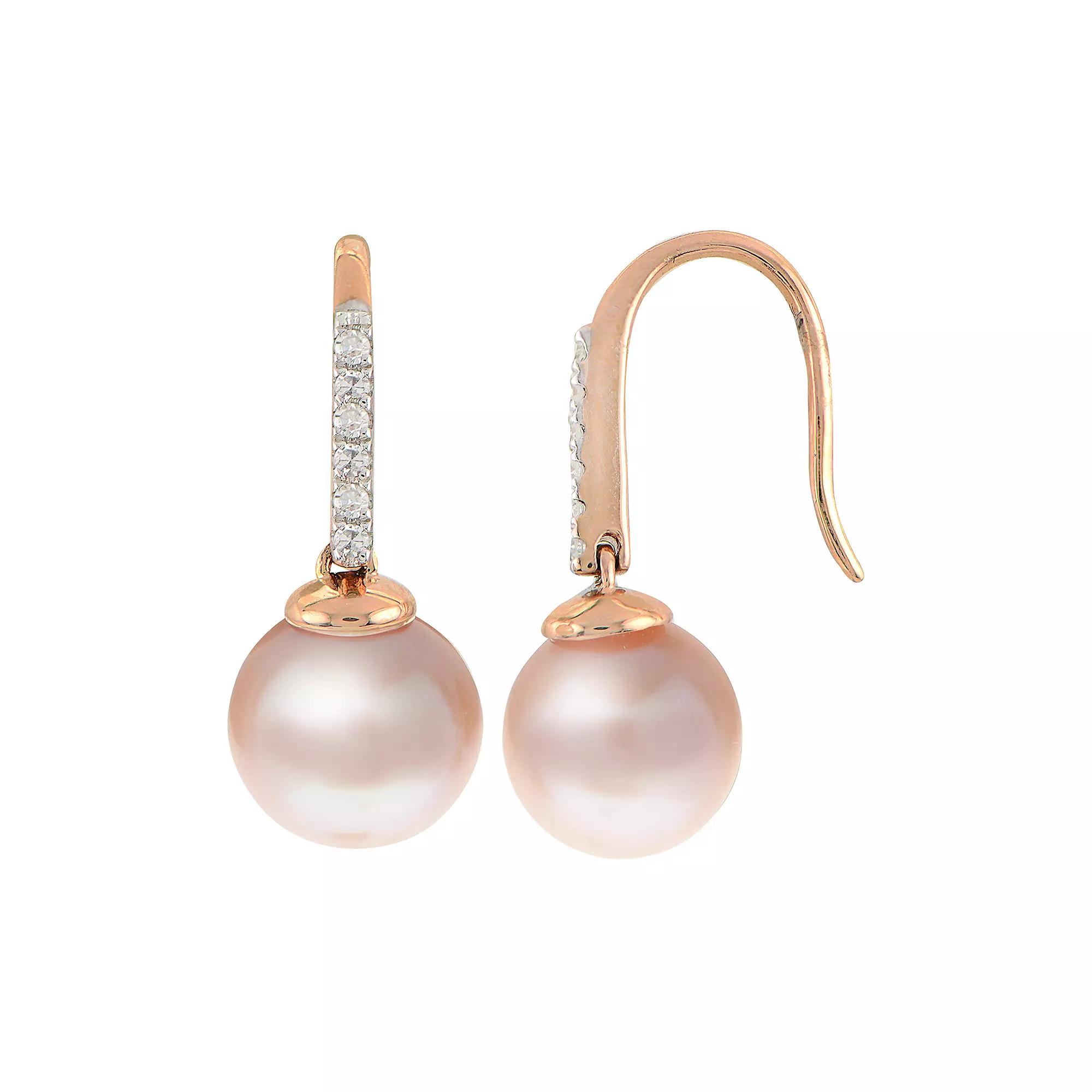 PearLustre by Imperial 14k Rose Gold Freshwater Cultured Pearl & Diamond Accent Earrings, Womens, 14k Pink Product Image