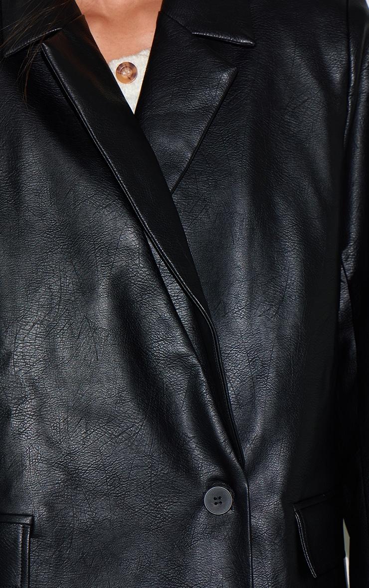  Black Distressed Faux Leather Blazer Product Image