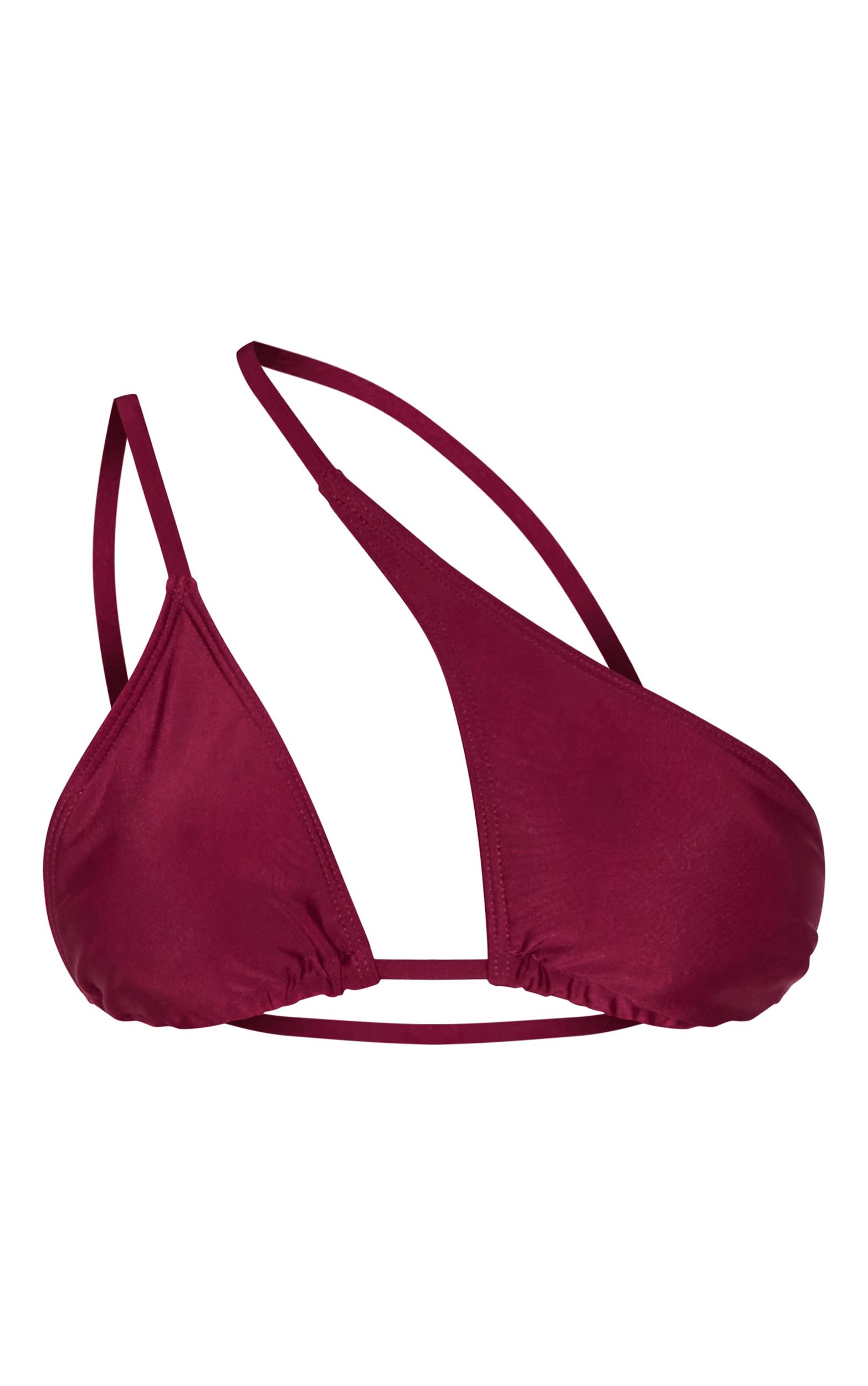 Burgundy Asymmetric One Shoulder Triangle Bikini Top Product Image