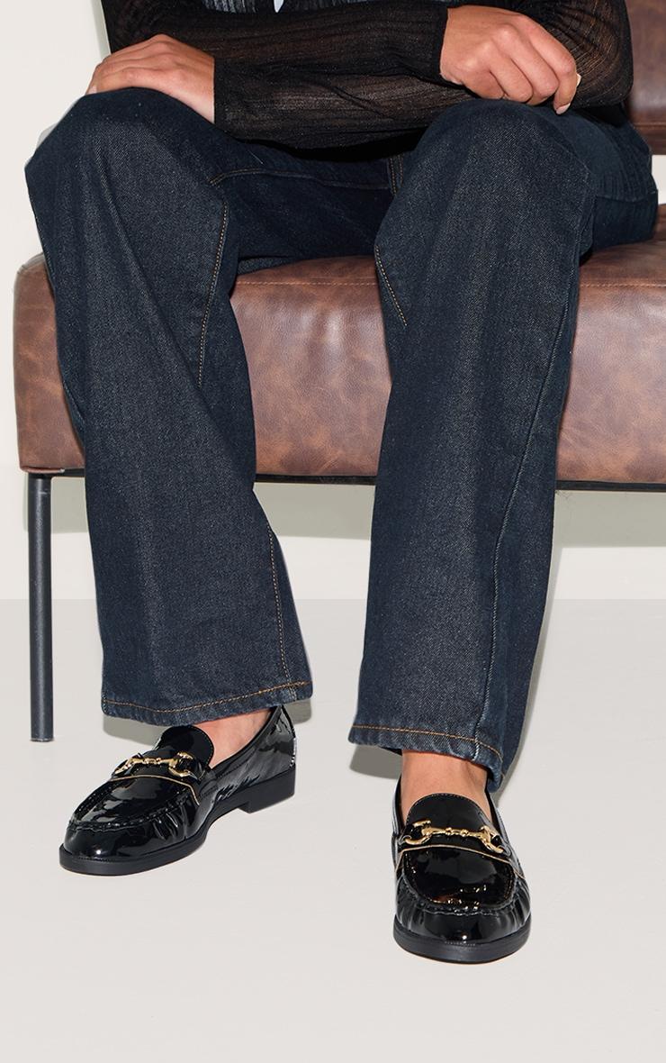 Black Patent Loafer With Gold Buckle Detail Product Image