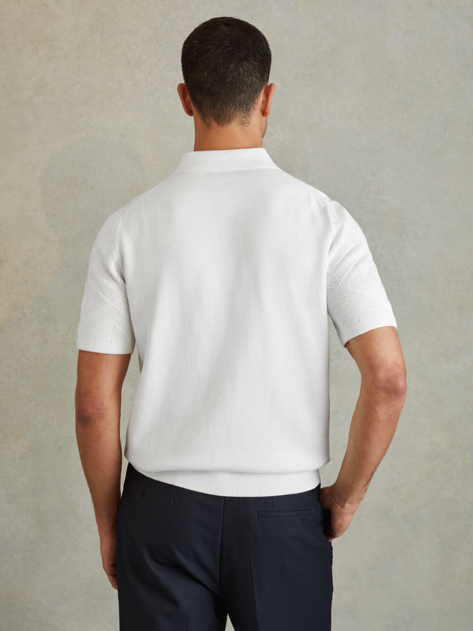 Cotton Textured Press-Stud Polo Shirt in Optic White Product Image