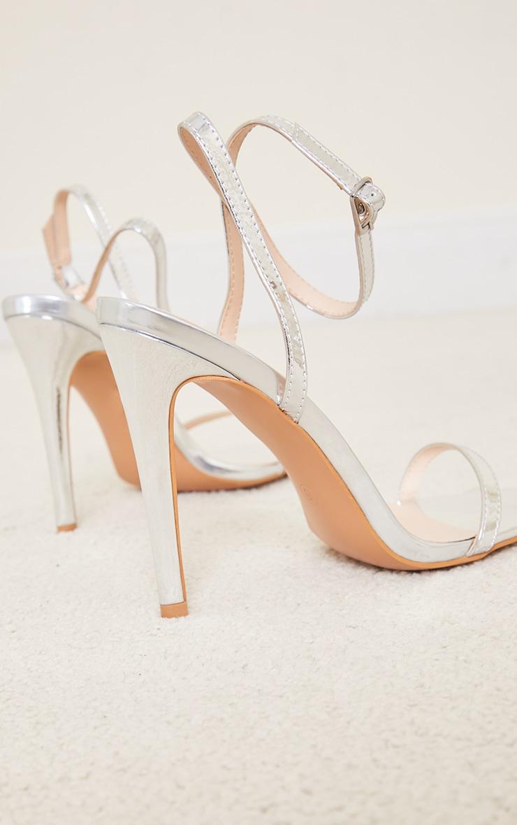 Silver PU Square Toe Barely There Strappy High Heels Product Image