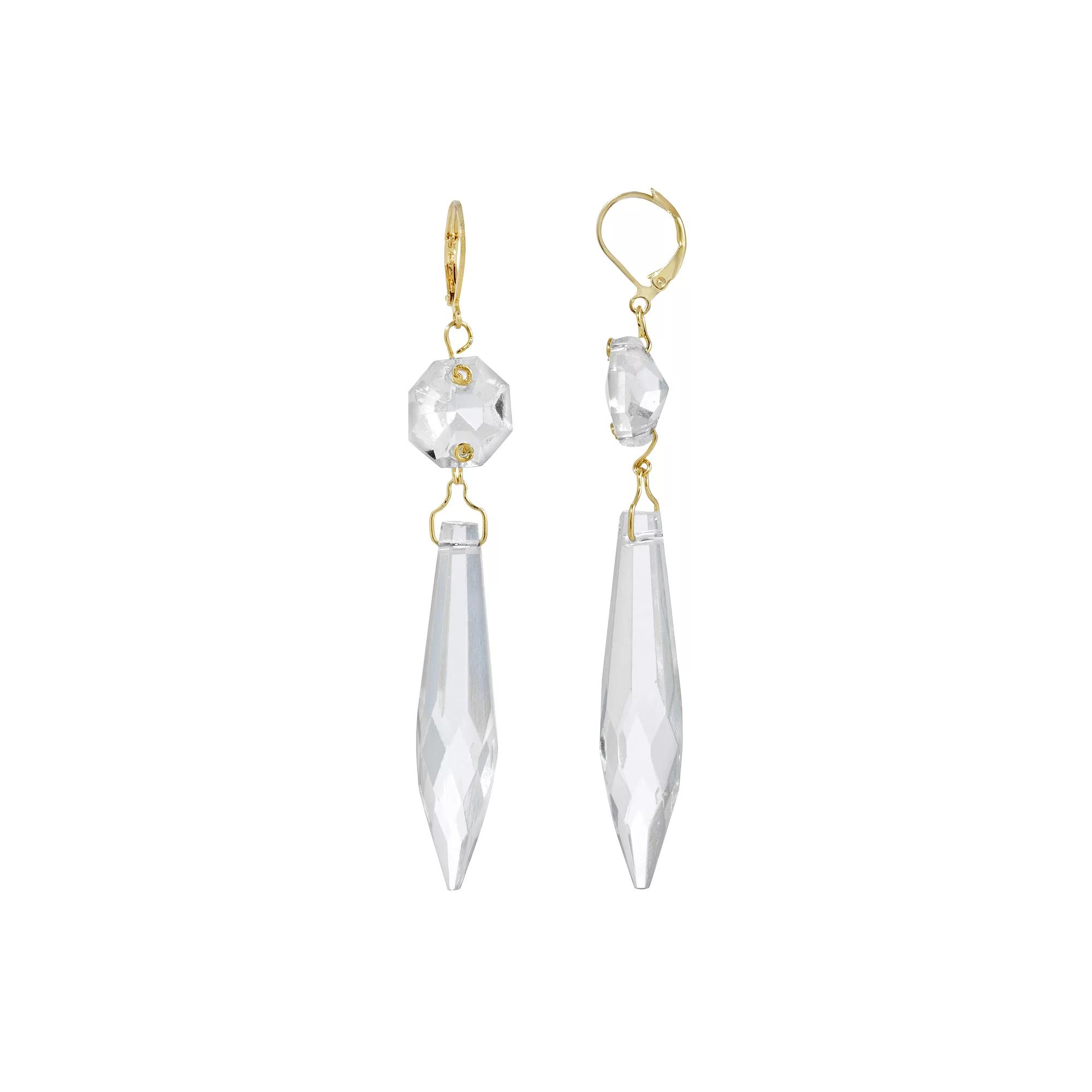 1928 Gold Tone & Clear Crystal Linear Double-Drop Earrings, Women's Product Image