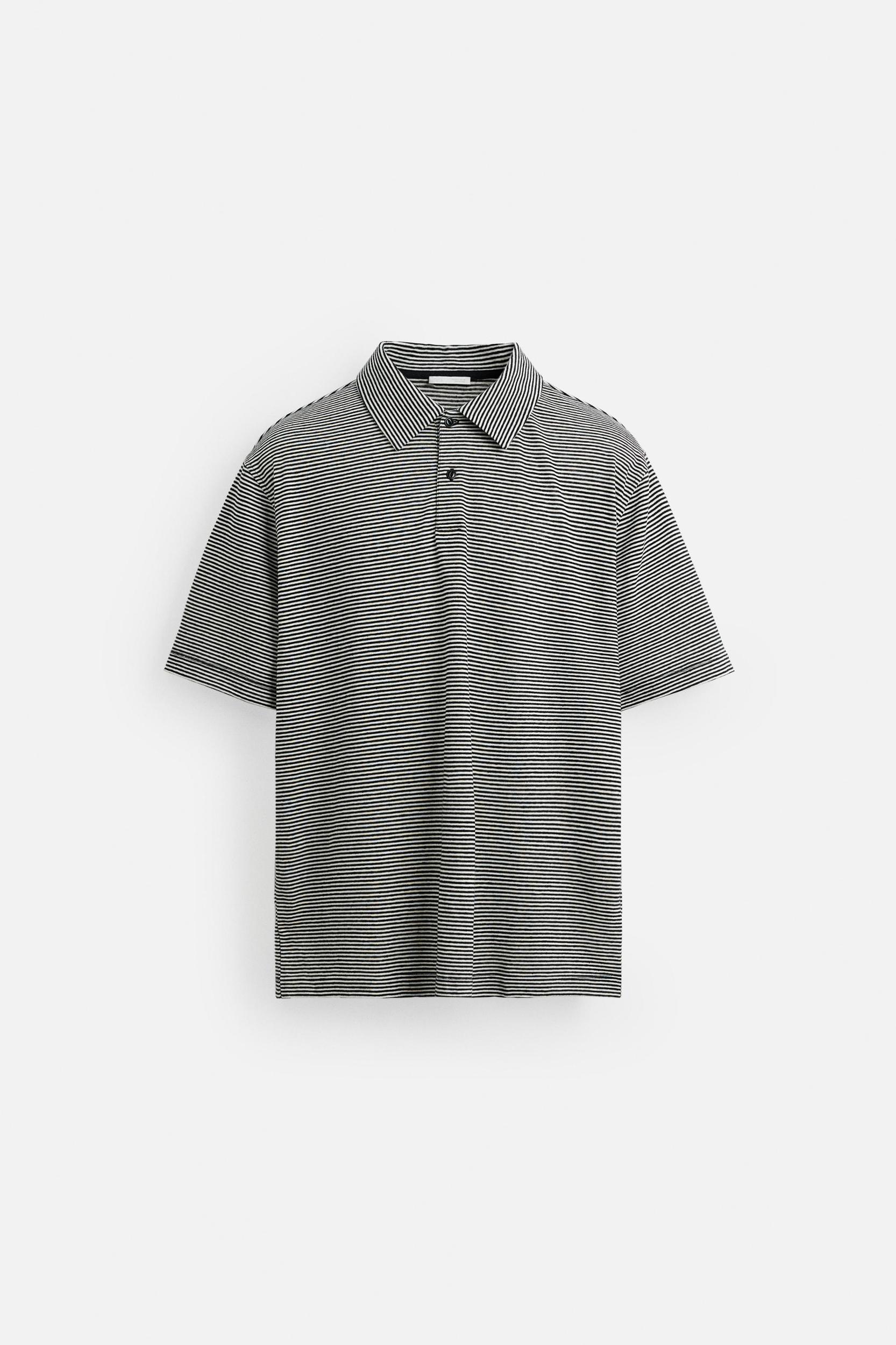 LINEN-COTTON STRIPED POLO SHIRT Product Image