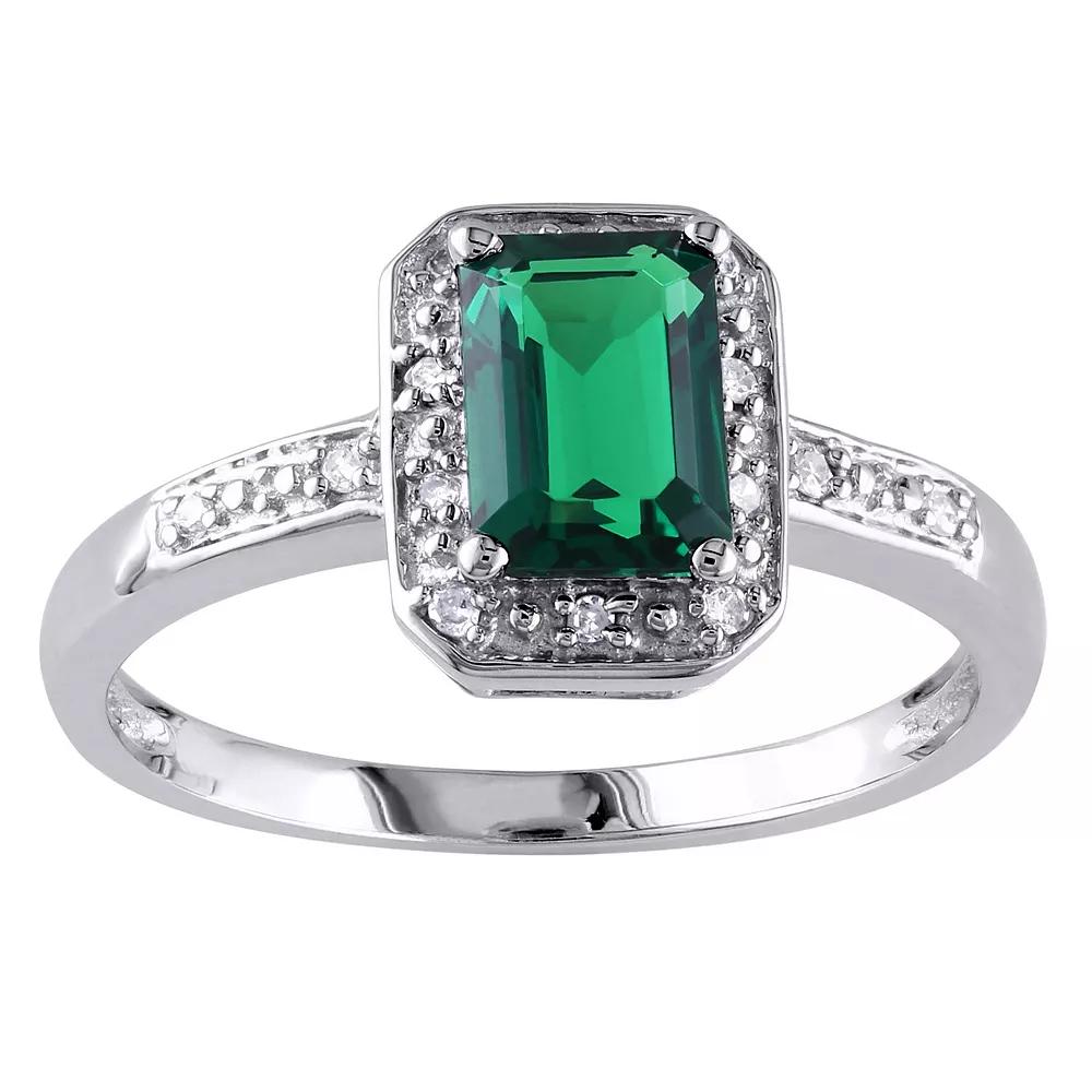 Stella Grace 10k White Gold Lab-Created Emerald & Diamond Accent Halo Ring, Women's,  Product Image