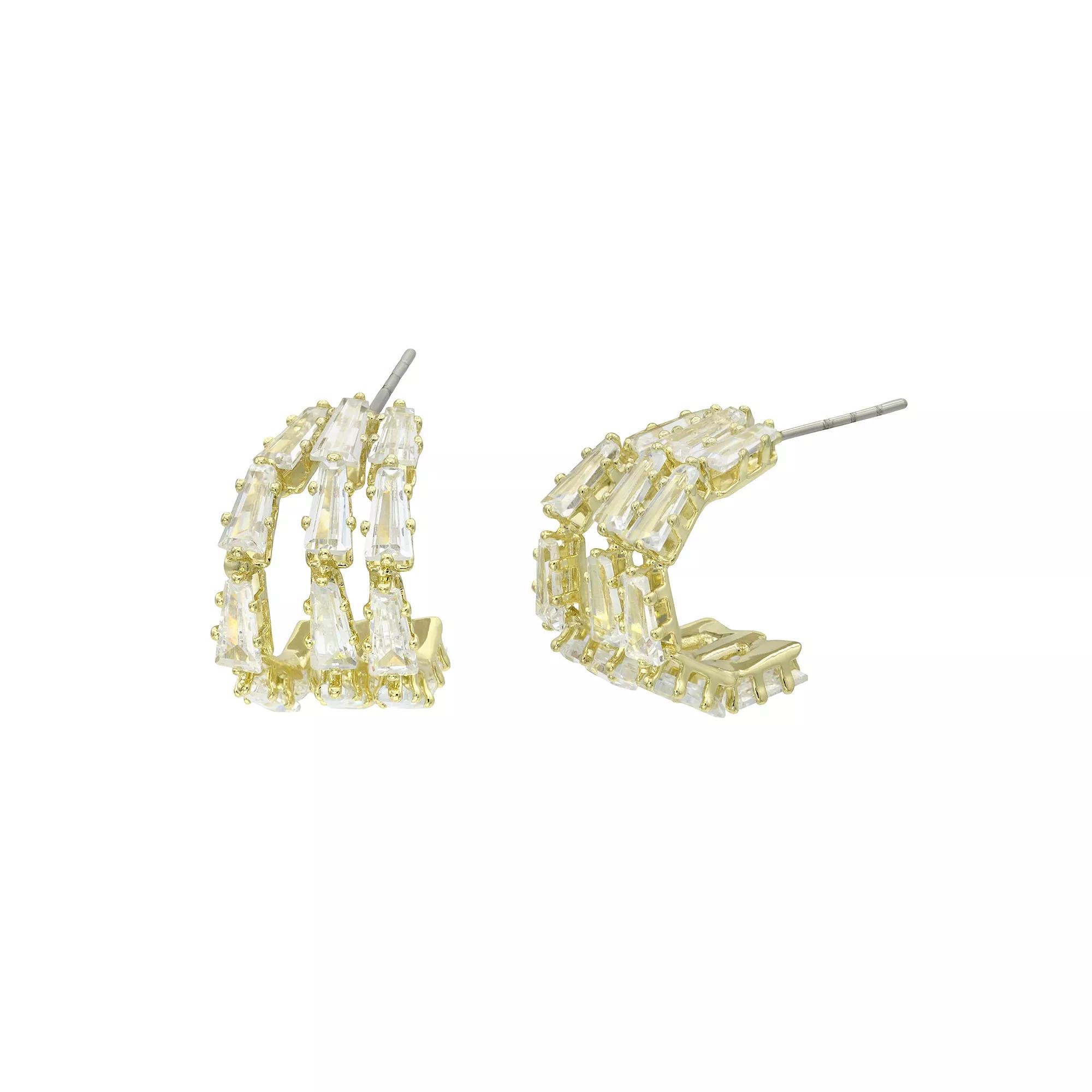City Luxe Gold Tone Cubic Zirconia Half Hoop Post Earrings, Women's Product Image